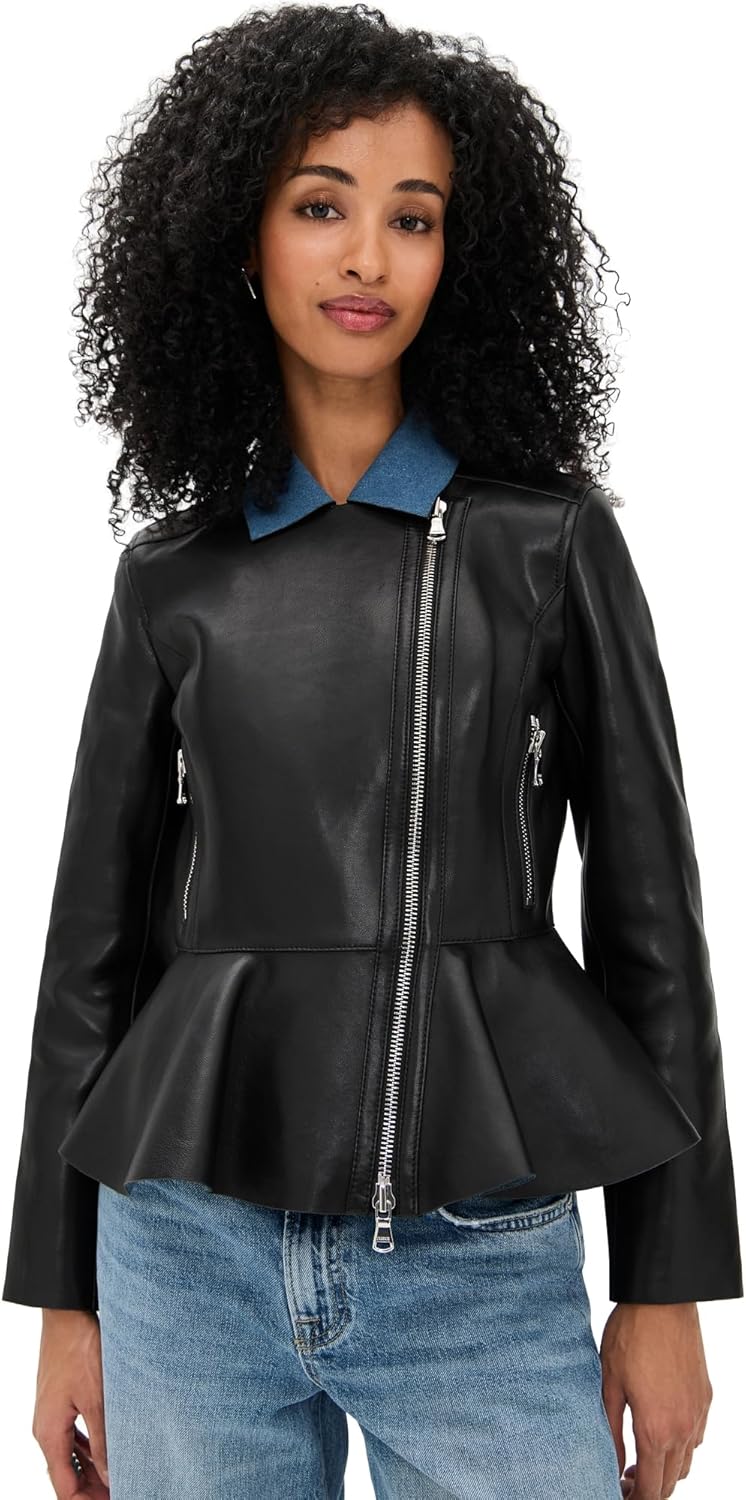 L'AGENCE Women's Lyric Peplum Leather Biker Jacket