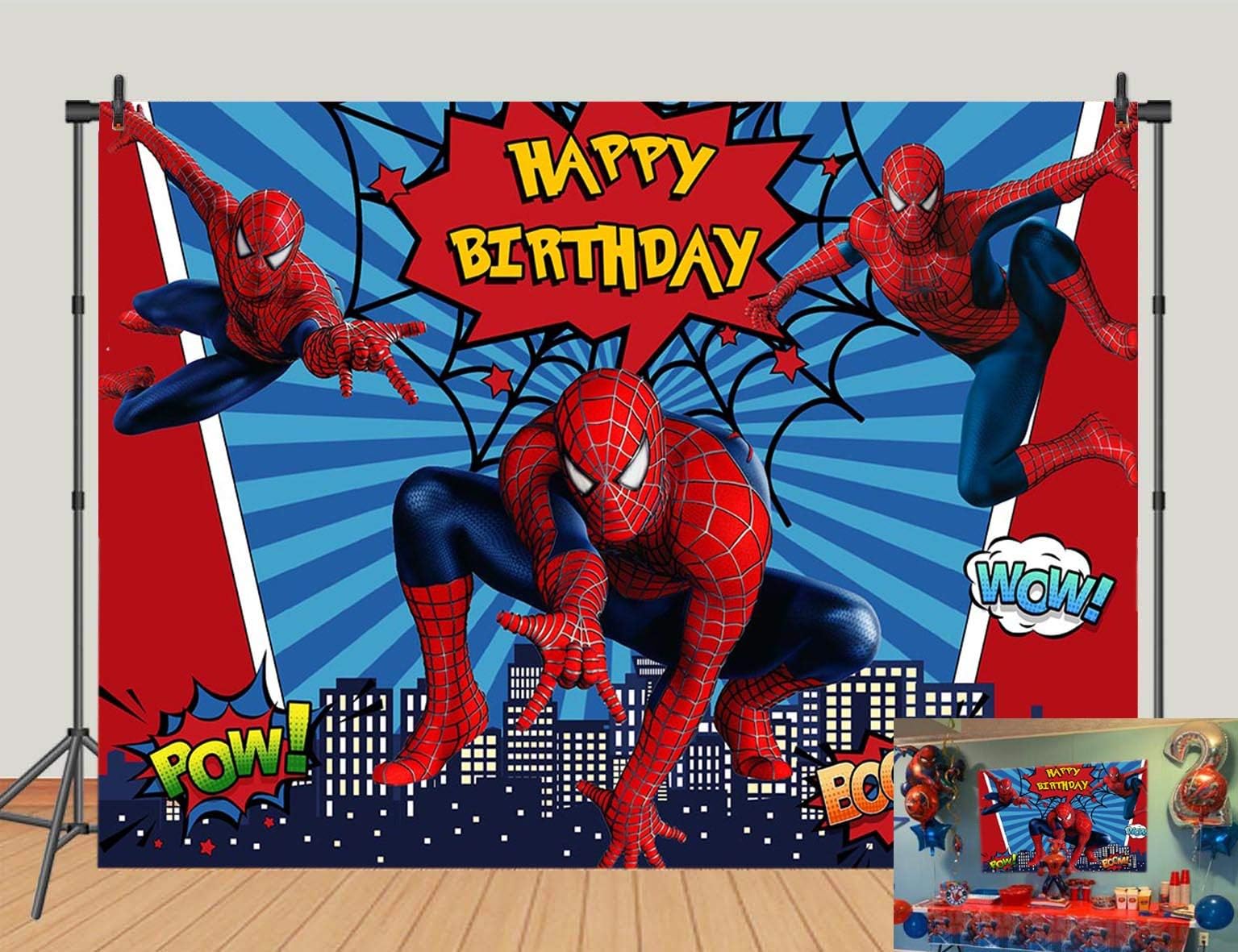 Red Spiderman Photo Backdrops Super City Spiderman Boys Baby Shower Birthday Party Decoration Photography Background Superhero Citycape Kids Studio Booth Props 5x3ft