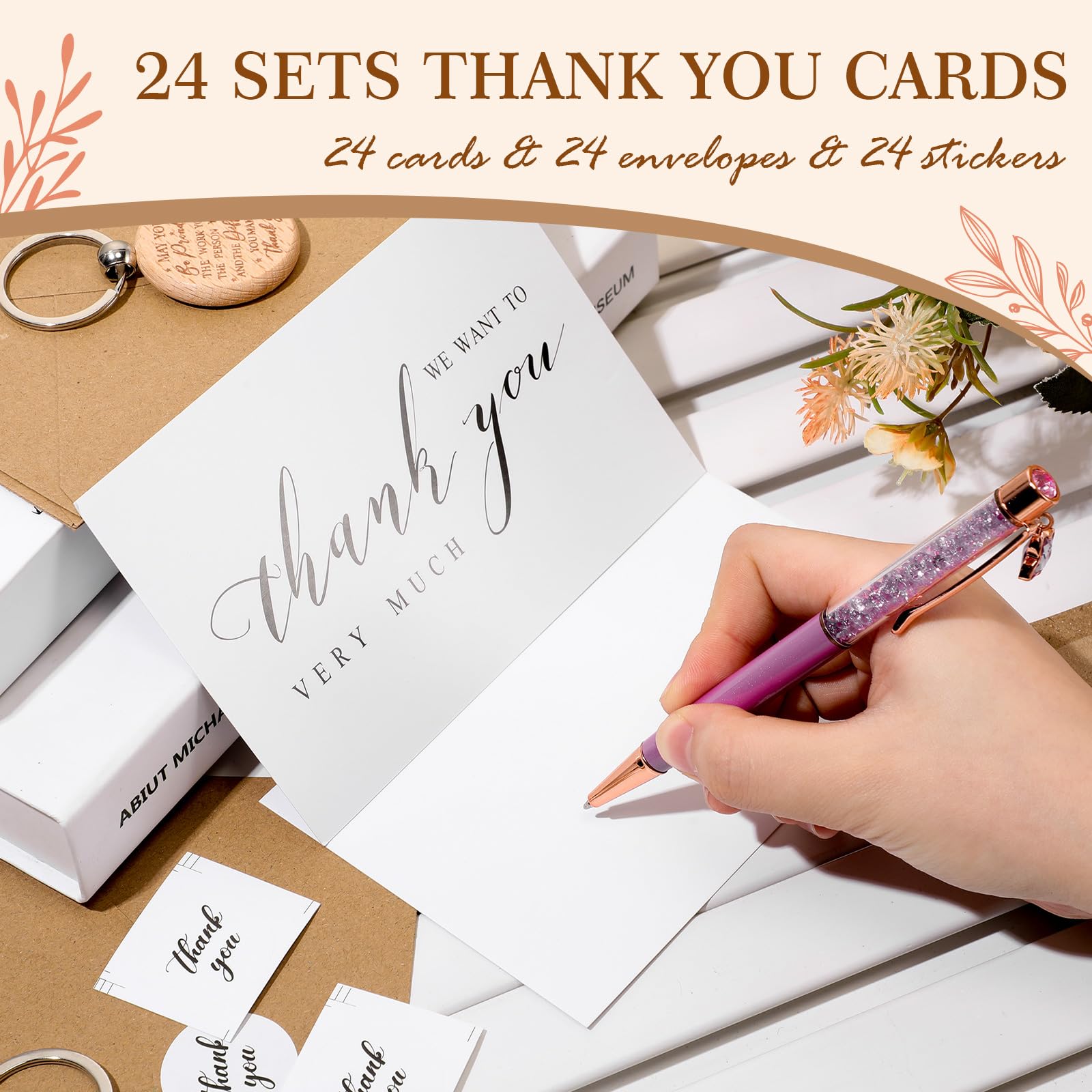 Otuuz 96 Pcs Thank You Gift Bulk For Graduation Employee Appreciation Gifts Inspirational Keychain With Thank You Card Envelope Stickers For Staff Colleague Teacher Nurse Leaving Gifts(Mixed Style