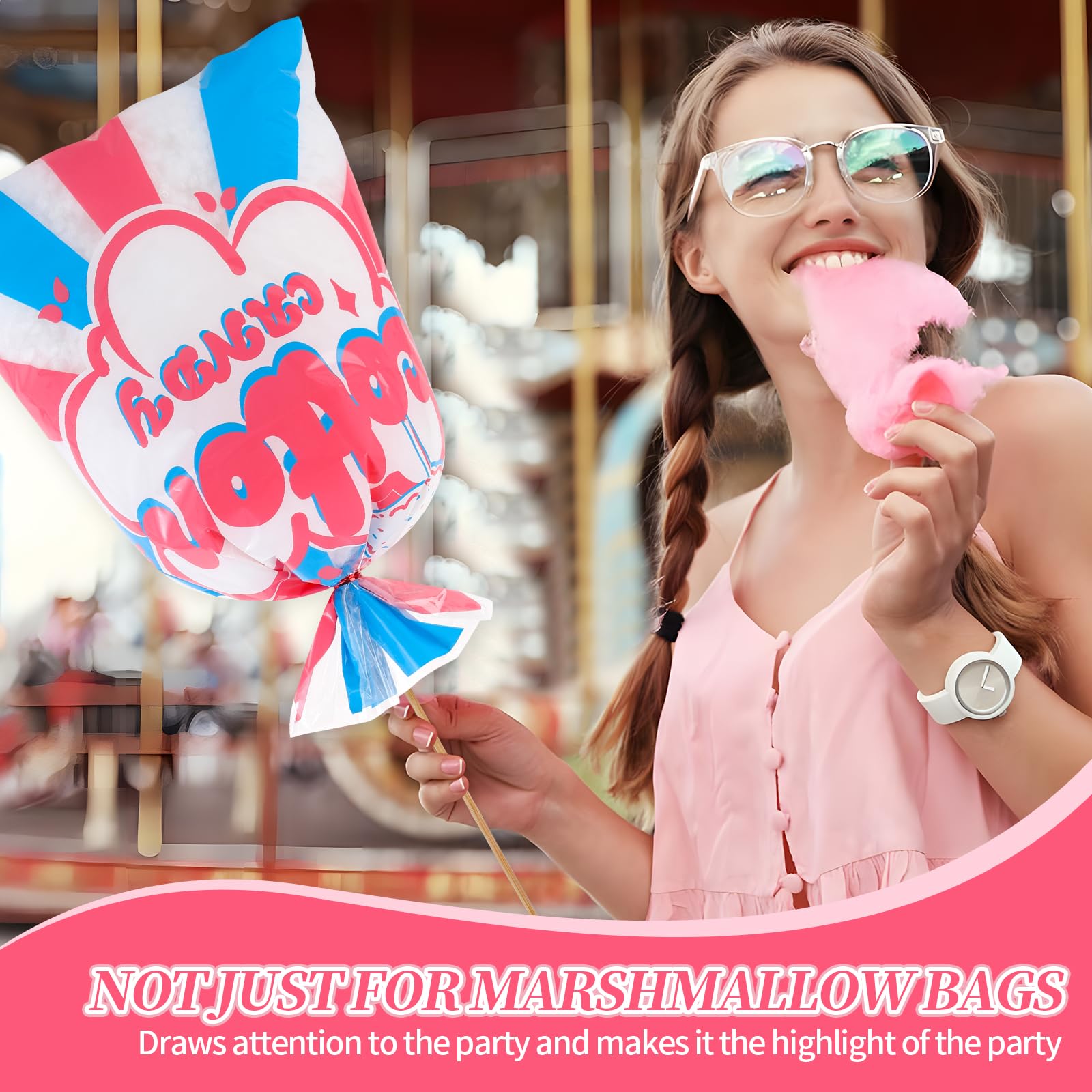 GraceKit 200 Pcs Carnival Cotton Candy Bags 12 X 18 - View #2