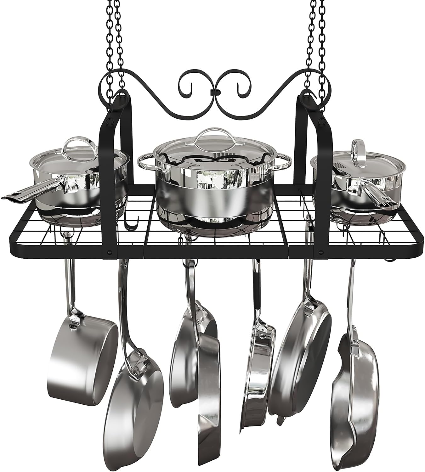 33" Pots and Pans Hanging Rack, Heavy-duty Metal Pan Rack Hanger Organizer with Hooks, Hanging Pot Rack Ceiling Mount for Kitchen Cookware Utensils Toiletries