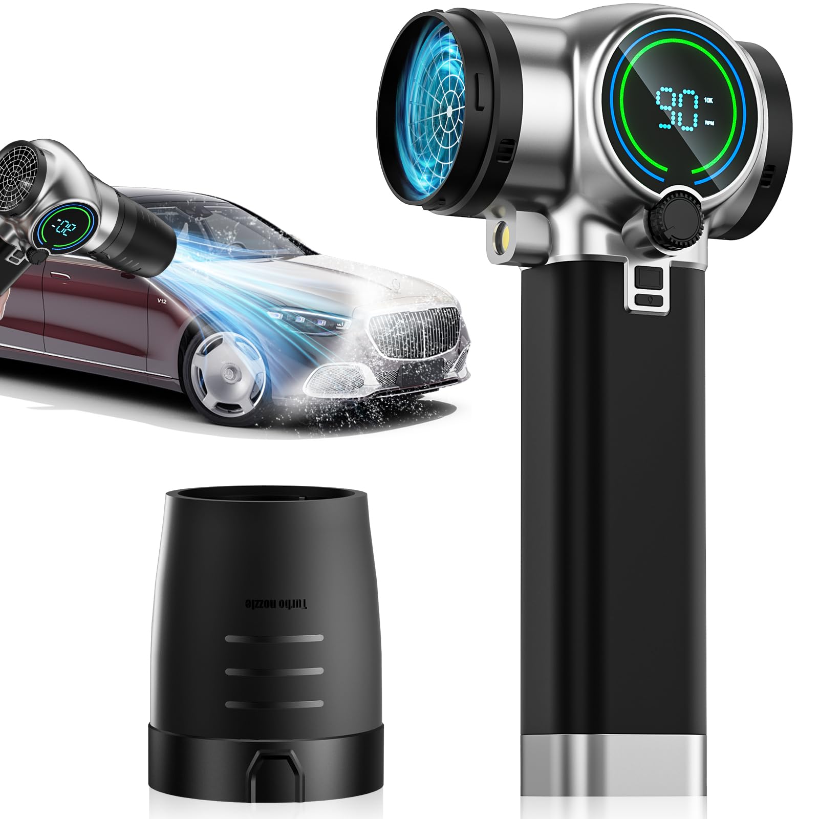 ブロワー 強力 洗車 Semtyait新登場【プロ監修・2600g超強推力・245m/s究極の爆風】ぶろわー エアダスター【ドイツ レッド•ドット賞受賞ブランド】 軽量小型ブロワー 無段階風量調整 超大容量BMS高性能電池 充電式 電動エアダスター ブロワ用アクセサリ 低騒音 米軍規格LEDライト 大掃除/洗車/除雪/PC掃除/家具 車用・家庭用・業務・戸外用等 (シルバー・ブラック)