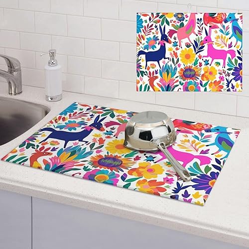 Tapete de secado de platos para encimera de cocina, tapete escurridor antideslizante, tapete de secado de platos de animales otomíes mexicanos,