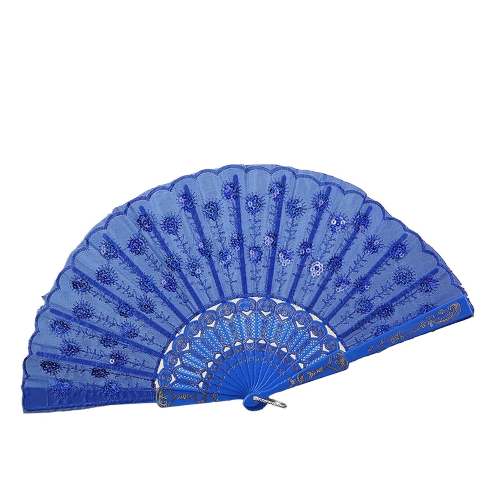 SXTYYH Hand Fans for Women Foldable, Retro Lace Folding Fans, Chinese Style Embroidery Handheld Fan Folding, Wedding Party Favor Prop(Blue)