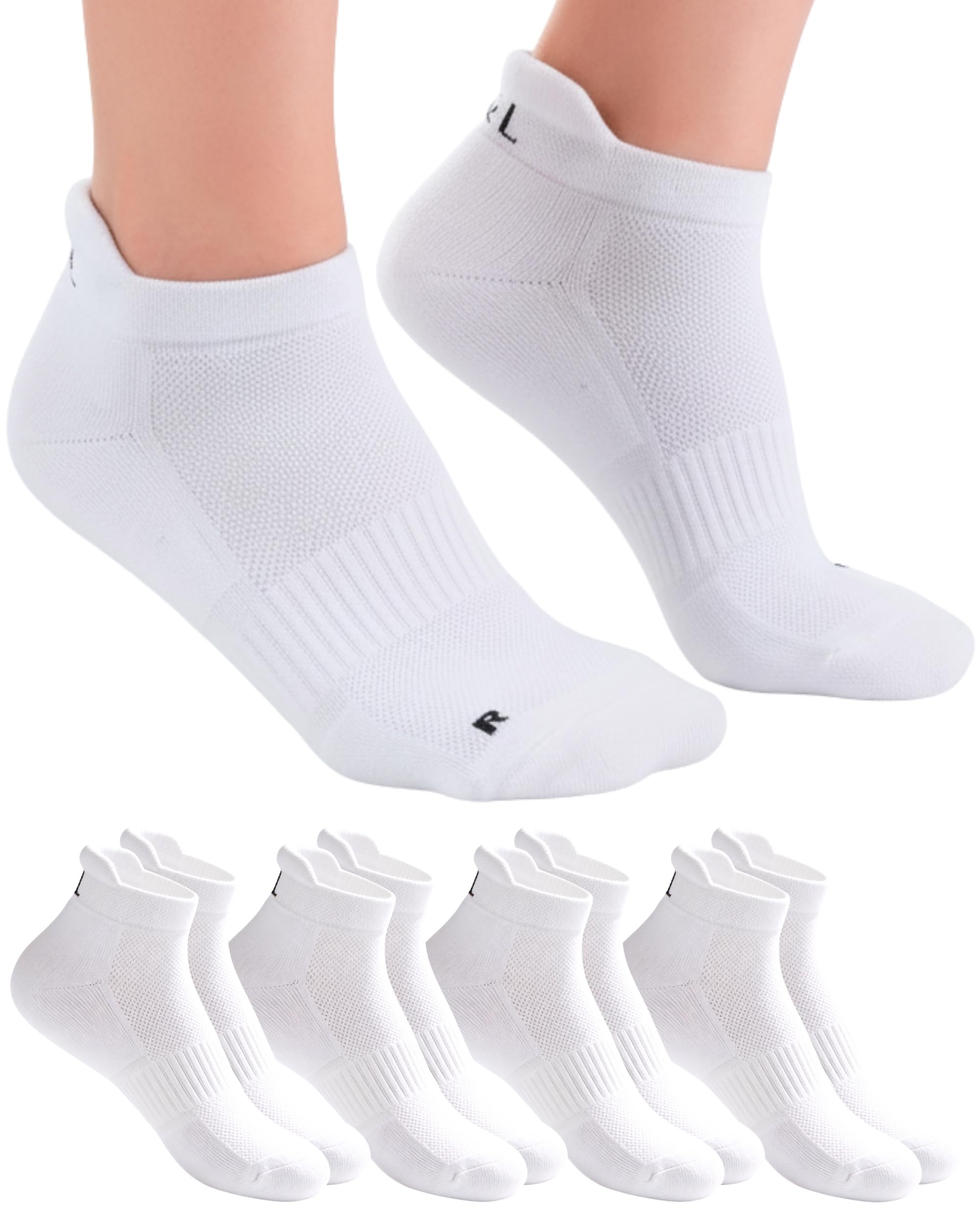 Lars&Leo Kurze Sportsocken Unisex 4 Paar, Bio Baumwolle OEKO-TEX, Polsterung Ferse & Zehen, Mesh-Zone, Laufen Tennis Training