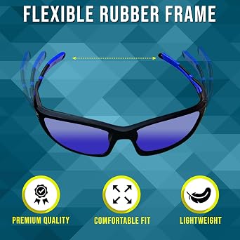 Polarized Sports Sunglasses for Men & Women | UV Protection Mirrored Polarized Lenses, Adjustable Nose Pad, Unbreakable | Fishing, Baseball, Cycling, Golf Running Sunglasses | Hard Zipper Case | Blue