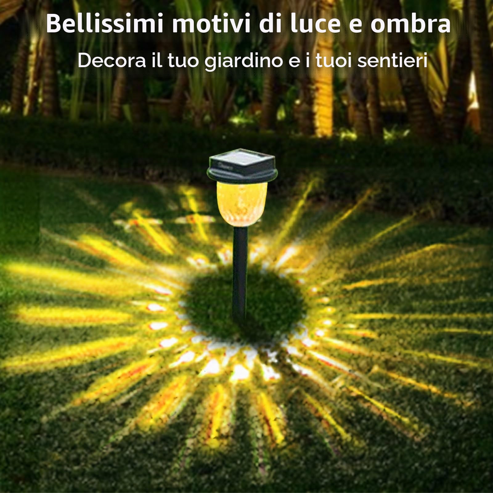 CREATESTAR Luci Solari da Giardino, 6 Pezzi Luci Solari Esterno Bianca Calda e RGB IP55 Impermeabile Lampade per Cortile Marciapiede Patio Prato Paesaggio Vialetto