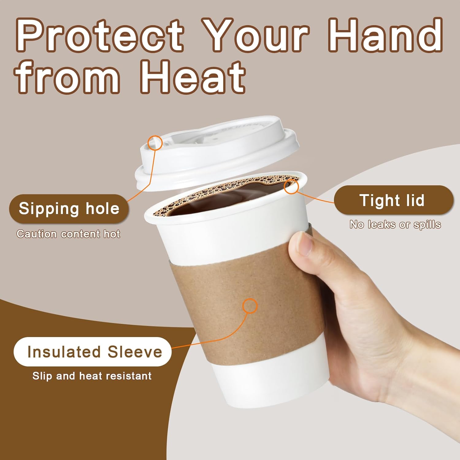 120 Pack 12 oz Paper Coffee Cups Set, Disposable White Coffee Cups with Lids, Sleeves and Stirring Sticks, Fit For Cold and Hot Drinks - Image 5