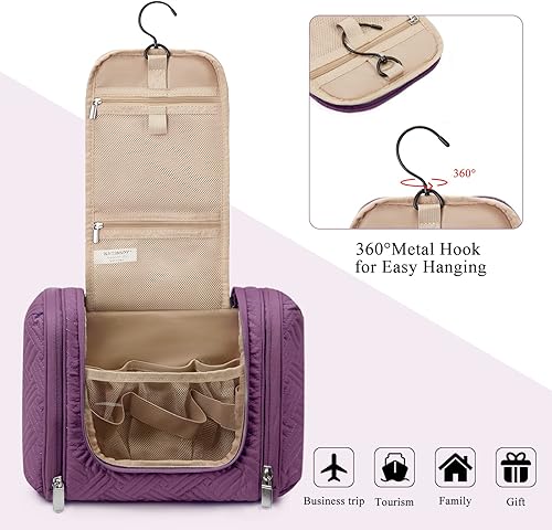 Miniatura 3 de BAGSMART Atlas - Neceser para mujer, organizador de viaje con gancho para colgar, bolsa de maquillaje cosmética resistente al agua para champú,