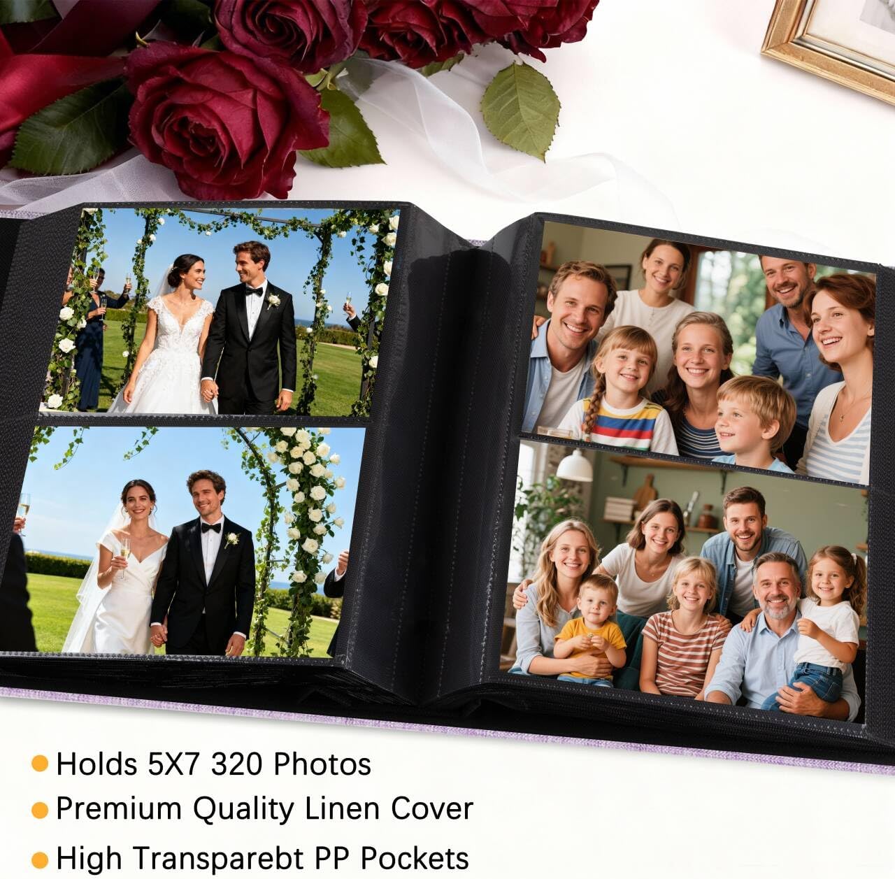 Aevdor Large Capacity 5x7 Photo Album, Holds 320 Photos, Linen Cover, Black