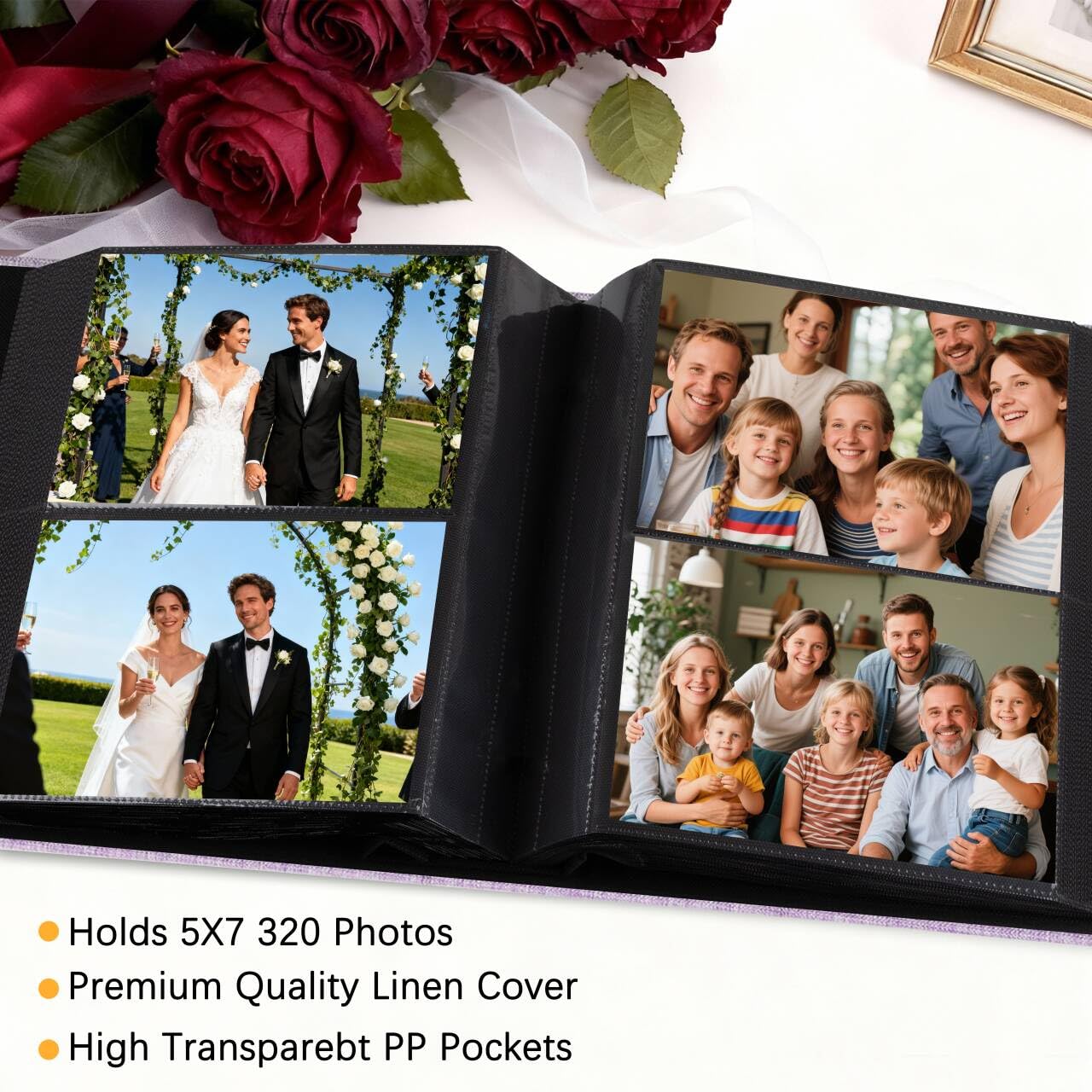 Aevdor Álbum de fotos de 320 bolsillos de 5 x 7 pulgadas, capacidad extragrande, cubierta de lino, álbumes de fotos familiares de boda, con capacidad para 320 fotos, libro de álbumes para bebés