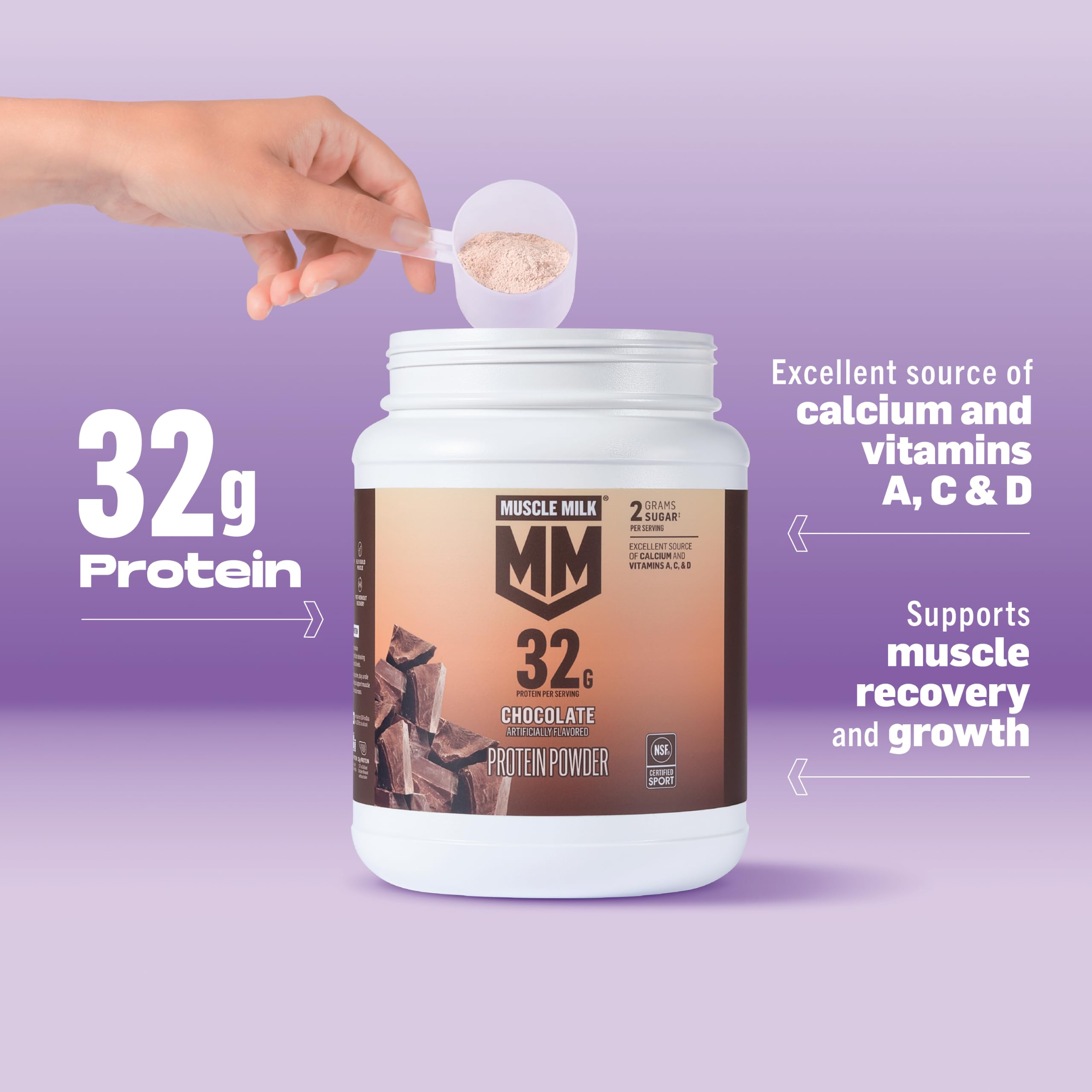 Muscle Milk Genuine Protein Powder, Vanilla Crème, 1.93 Pounds, 12 Servings, 32g Protein, 2g Sugar, Calcium, Vitamins A, C & D, NSF Certified for Sport, Energizing Snack, Packaging May Vary — Amazon image 3