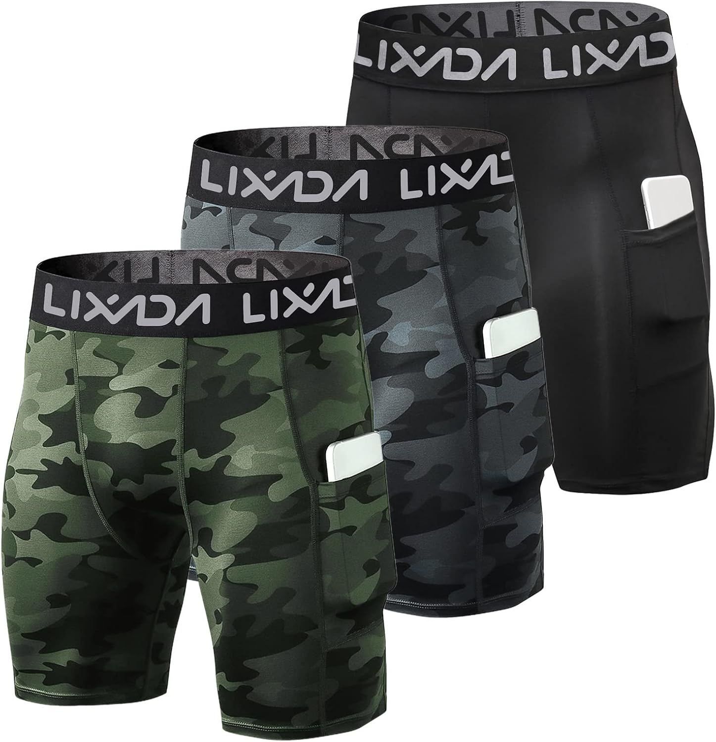 Lixada Men's Compression Shorts Pants 3Packs, Performance Sports Baselayer Cool Dry Tights Active Workout Underwear