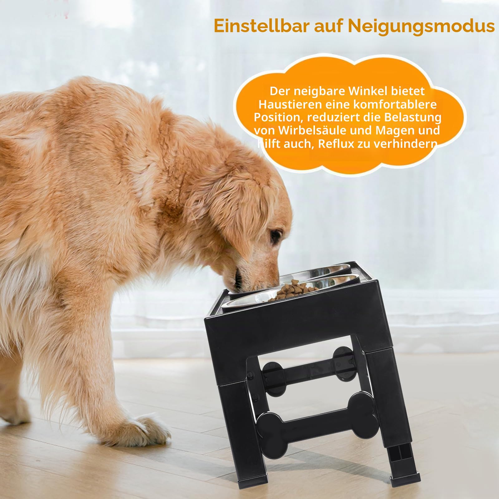 Marchul Hundenapf Erhöht, Futternapf Hund Erhöhter und 2 Näpfe aus Edelstahl 304, Fressnapf Hund mit Verstellbarem Ständer für Große Mittelgroße Kleine Hunde &Katzen