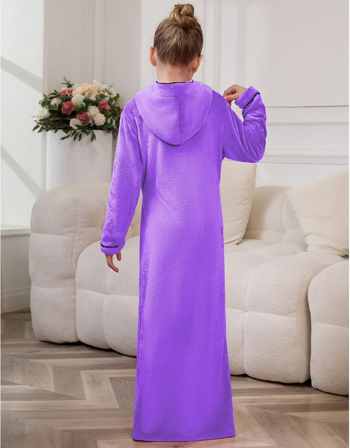 QPANCY Girls Robe Kids Long Hooded Bathrobe Soft Plush Fleece Pajamas Full Length Warm Fuzzy Sleepwear