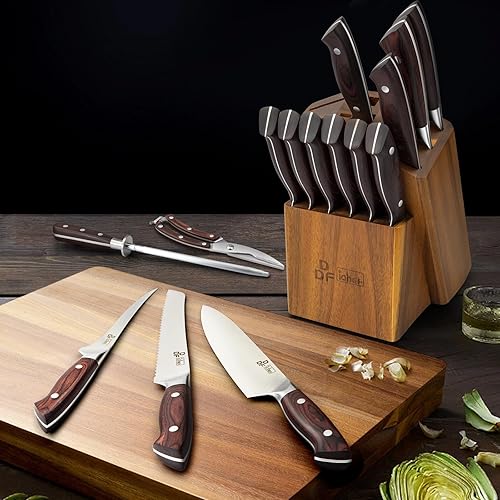 Miniatura 7 de DDF iohEF Juego de cuchillos de cocina, juego de cuchillos de cocina de 16 piezas con bloque japonés de acero inoxidable con afilador, juego de
