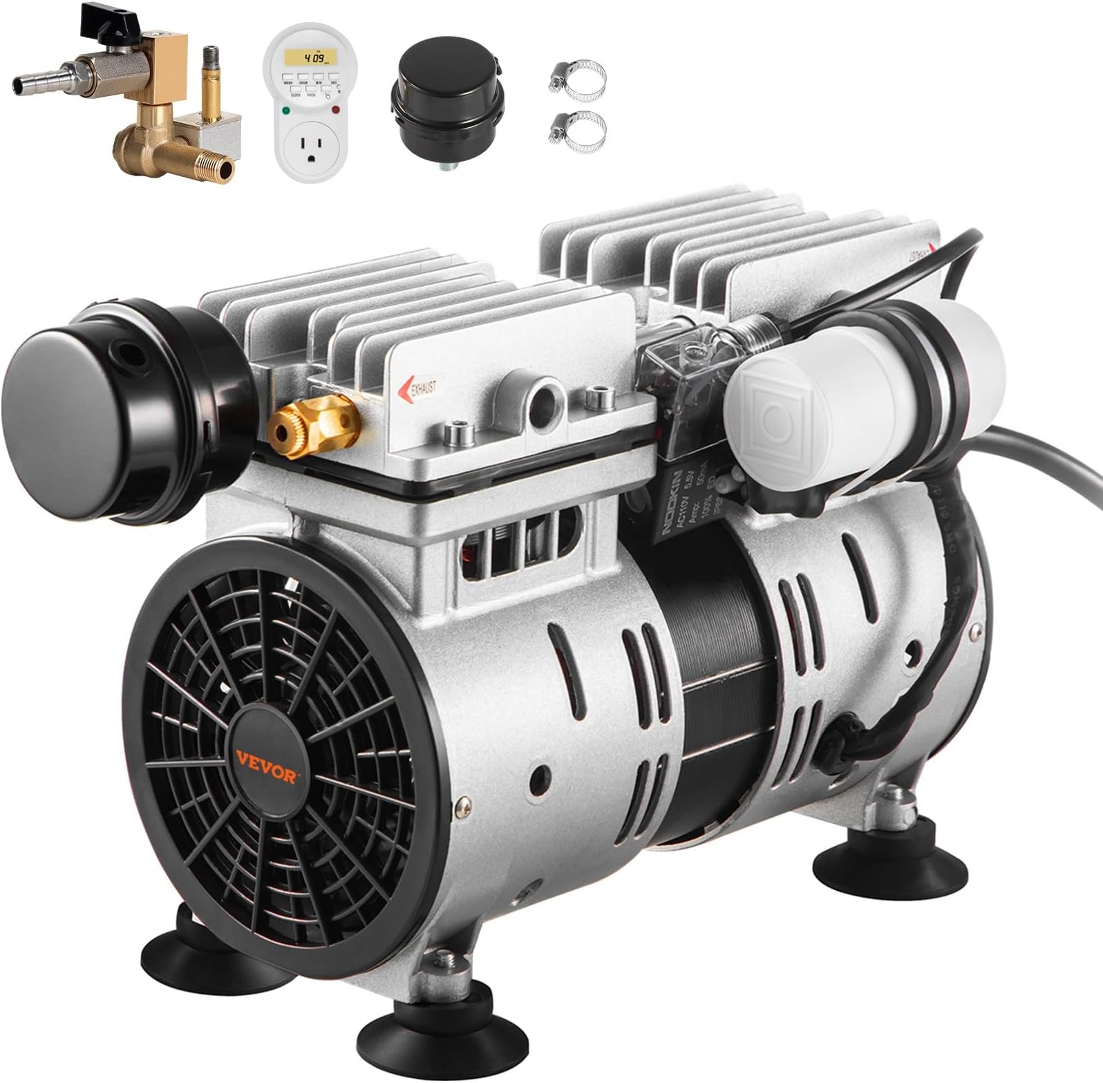 Pond Aerator, 550W Power, 5.2CFM for Up to 3 Acre 50' Lake, Pond Aeration Kit Includes 3/4 HP Compressor & Timer & Valves, Air Compressor for Deep Water Oxygen Circulation, for Pond, Lake