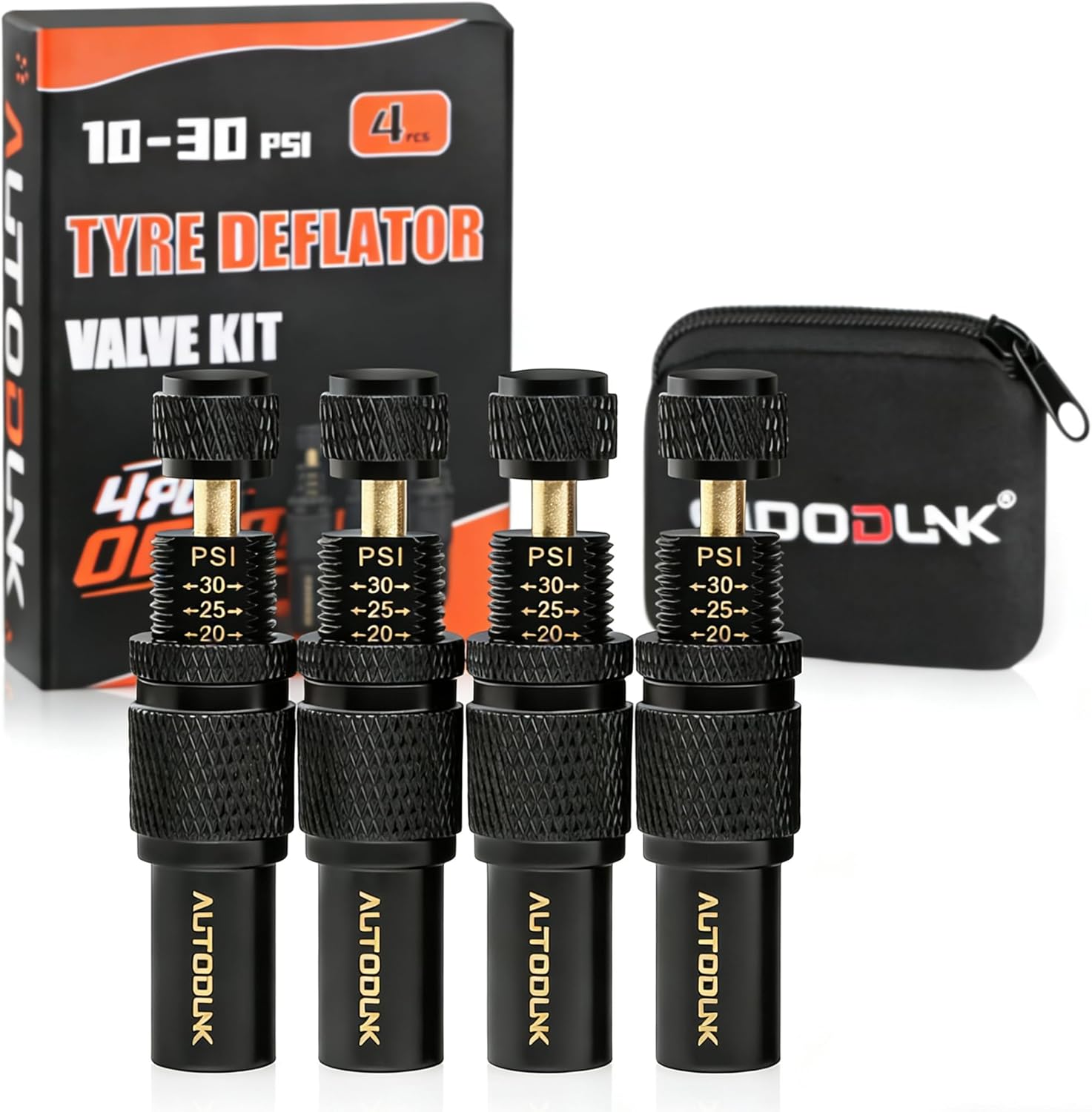 Adjustable Auto-Stop Tire Deflator Valve Kit, 10-30 PSI Air Down Tool Offroad Accessories, 4 PCS