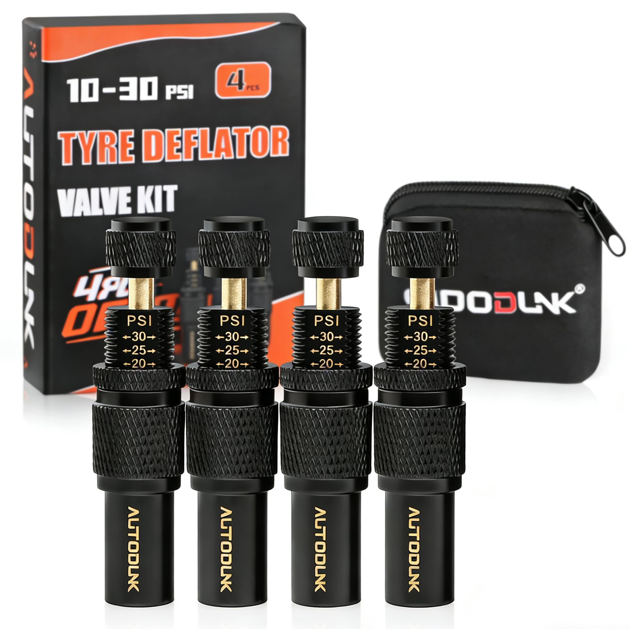 Adjustable Auto-Stop Tire Deflator Valve Kit, 10-30 PSI Air Down Tool Offroad Accessories, 4 PCS