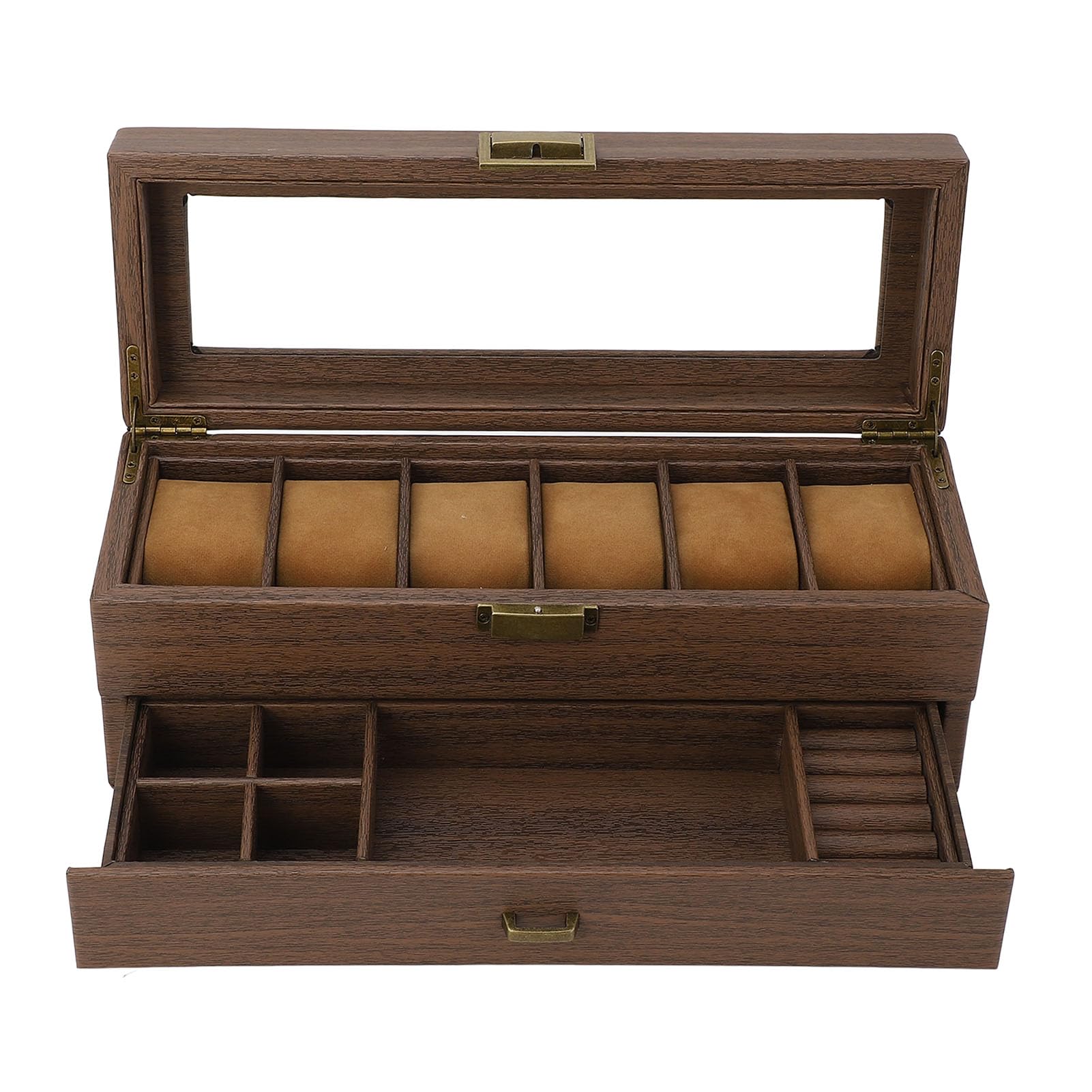 Haofy Organizer Porta Orologio a Doppio Strato a 6 Slot con Copertura in Vetro Temperato Trasparente per gli Amanti dei Gioielli