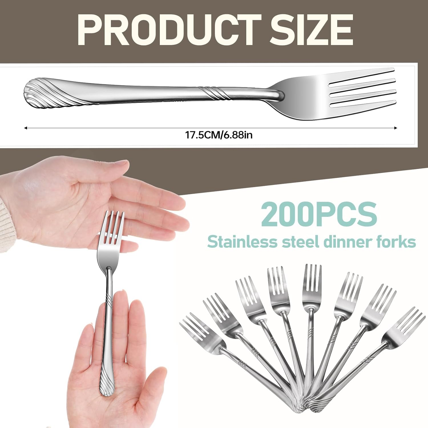 200 Pieces Dinner Forks 7 Inches Stainless Steel Metal Forks Bulk Forks Silverware Table Forks for Eating Dessert Salad, Stainless Steel Forks for Home Kitchen Restaurant Utensils Dishwasher Safe - Image 2