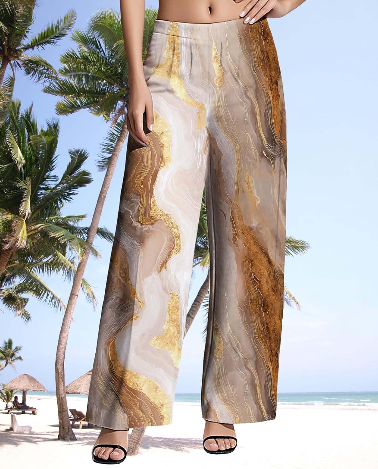 Womens High Waisted Pants 2025 Summer Wide Leg Oversize Pattern Print Loose Fit Beach Vacation Lounge Sweatpants - Image 2