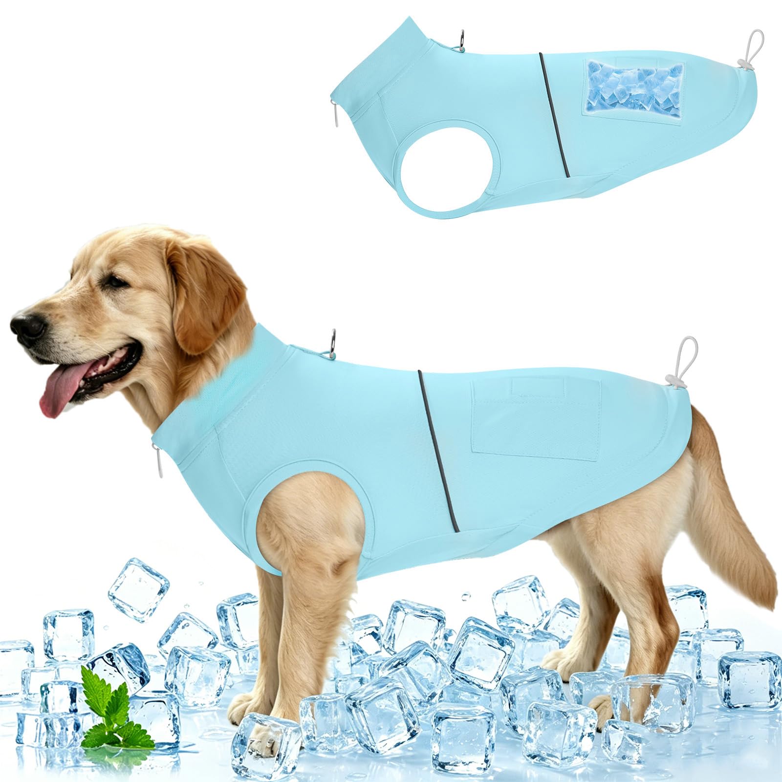 Foiueyga Dog Cooling Vest with 8 Ice Packs, Ice Cooling Jacket Coat for Dogs Hot Weather Outdoor