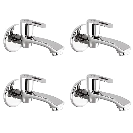 ESSE18 (OMS110) Long Nose Tap with Wall Flange Chrome Finish (Pack of 4) for Bathroom Taps, Geyser and Wash Basin Connection