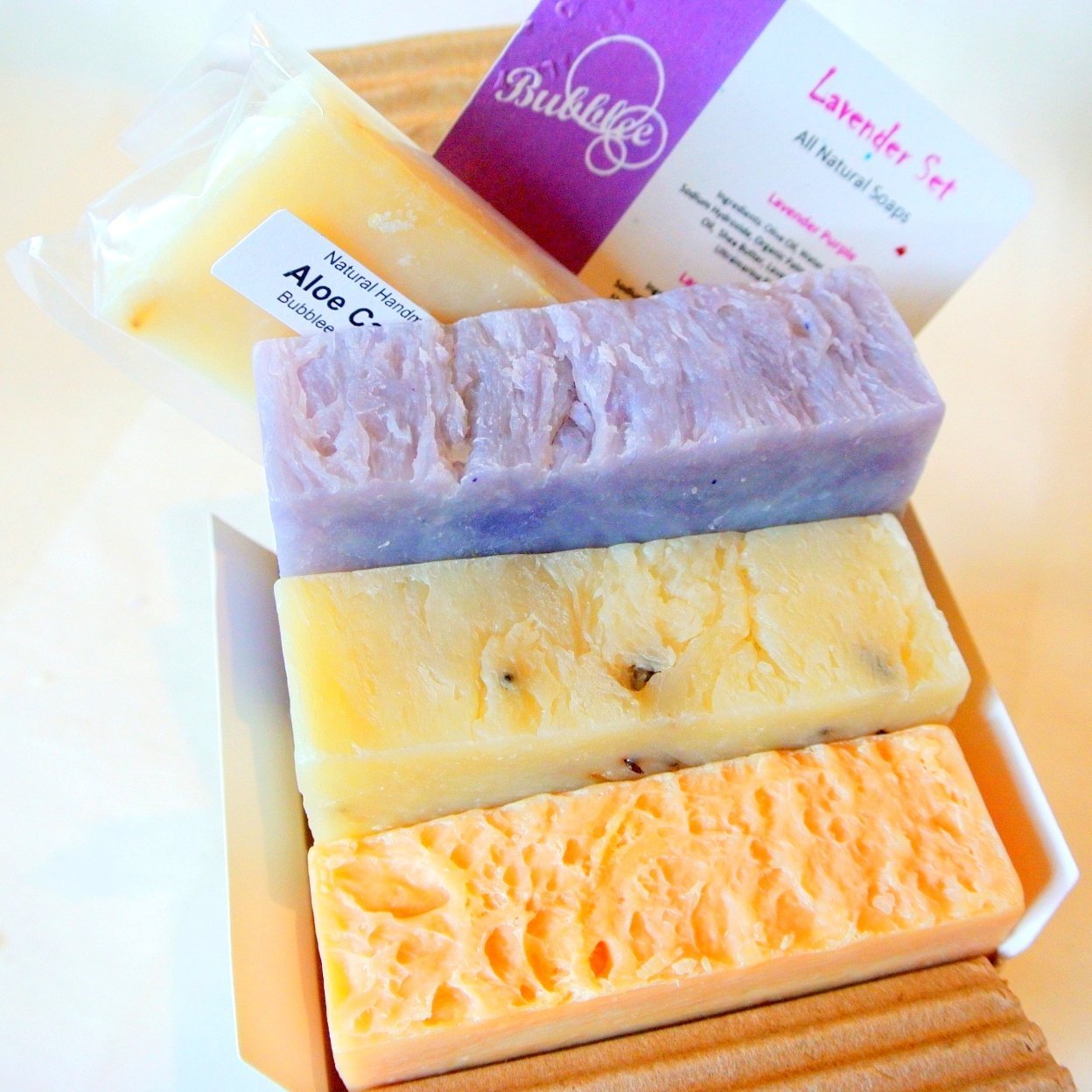 All Natural Lavender Handmade Soap Gift Set - Lavender, Lavender w/ Flowers, Lavender Lemongrass Castile - Handcrafted in USA - with All Natural/Organic Ingredients