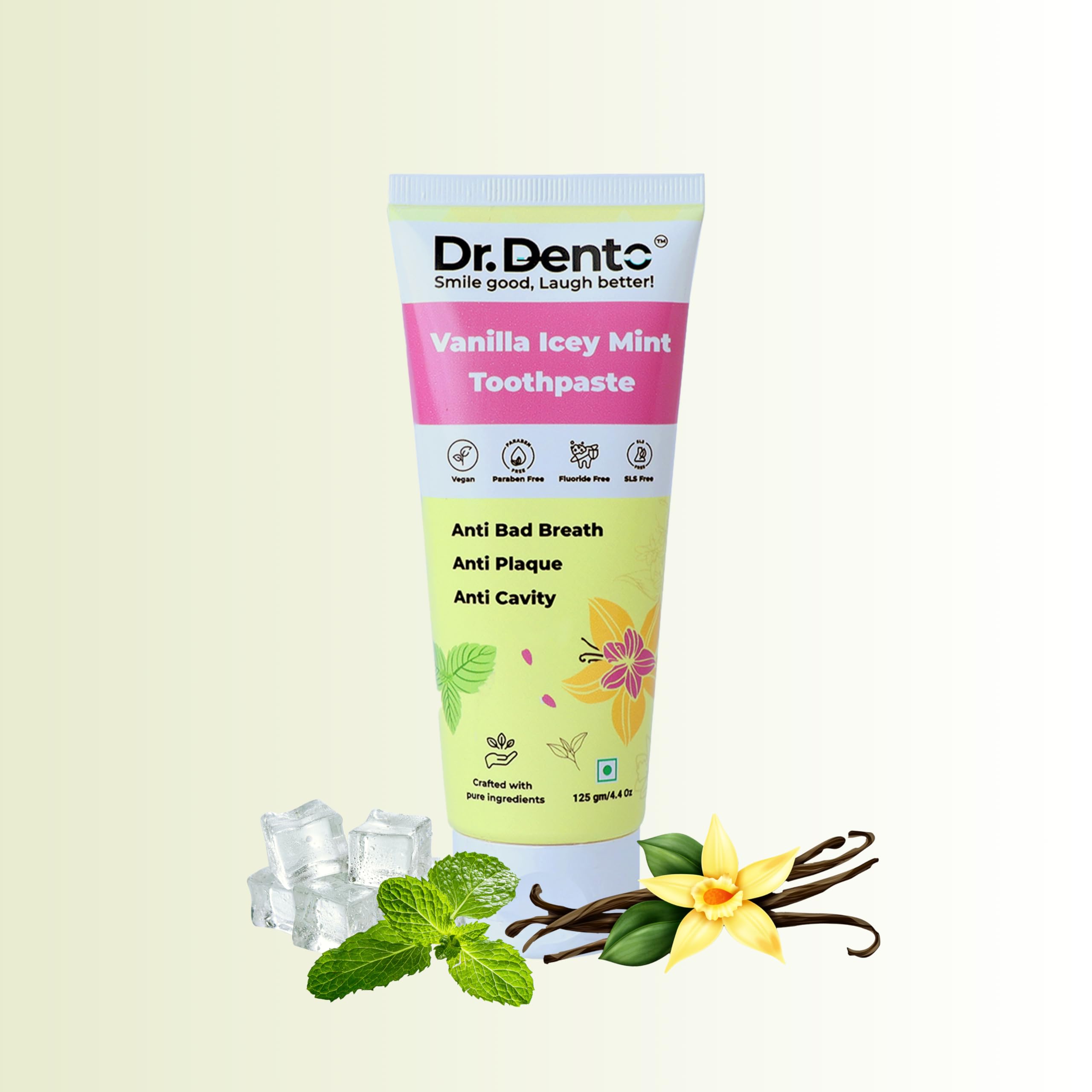 Dr.Dento Vanilla Icey Mint Toothpaste 125 gm | Active Freshness, Cavity Prevention & Teeth Whitening | SLS & Fluoride-Free Toothpaste with N-Hap for Teeth Remineralisation & Oral Care (B0CPLT1CZW) Amazon Price History, Amazon Price Tracker