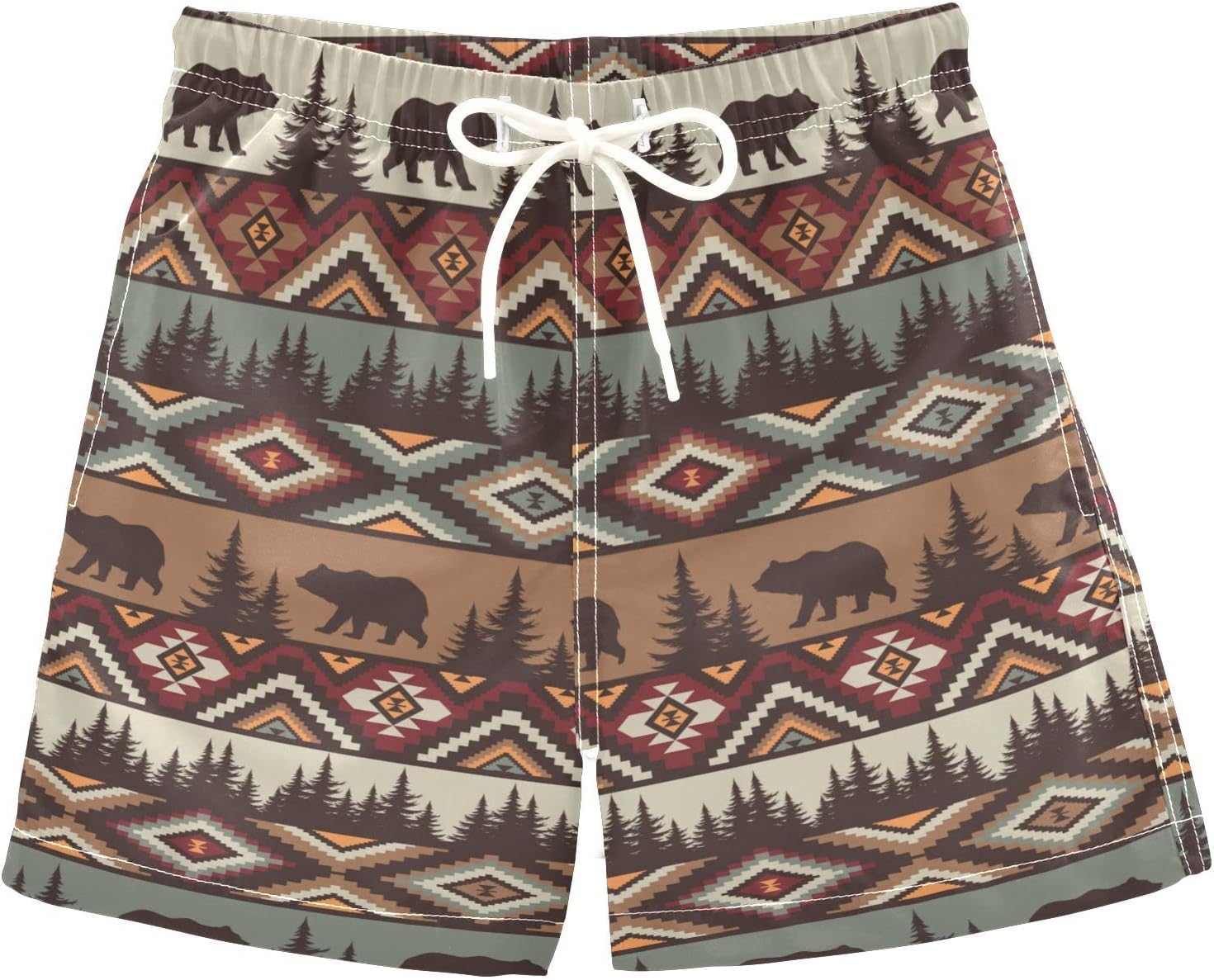 Brown Ethnic Tribe Bear Boys Swim Trunks Vintage Firetree Toddler Beach Board Shorts Baby Summer Bathing Suit 2T