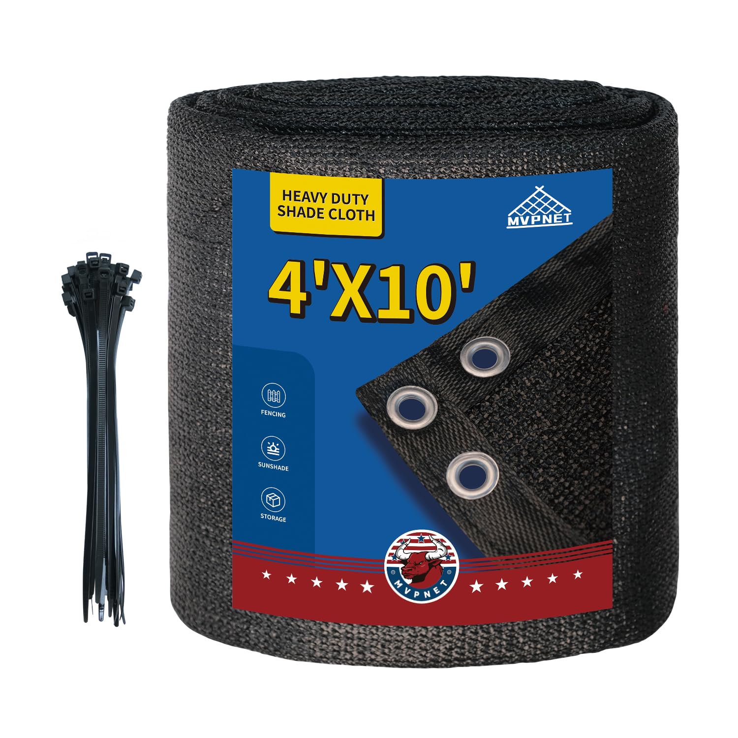 4x10Ft Garden Privacy Fence Screen, 145GSM Heavy Duty 90% Blockage Windbreak Mesh Tarp with Reinforced Edges & Anti-Rust Grommets, Includes Zip Ties for Garden, Yard, Backyard, Outdoor, Black