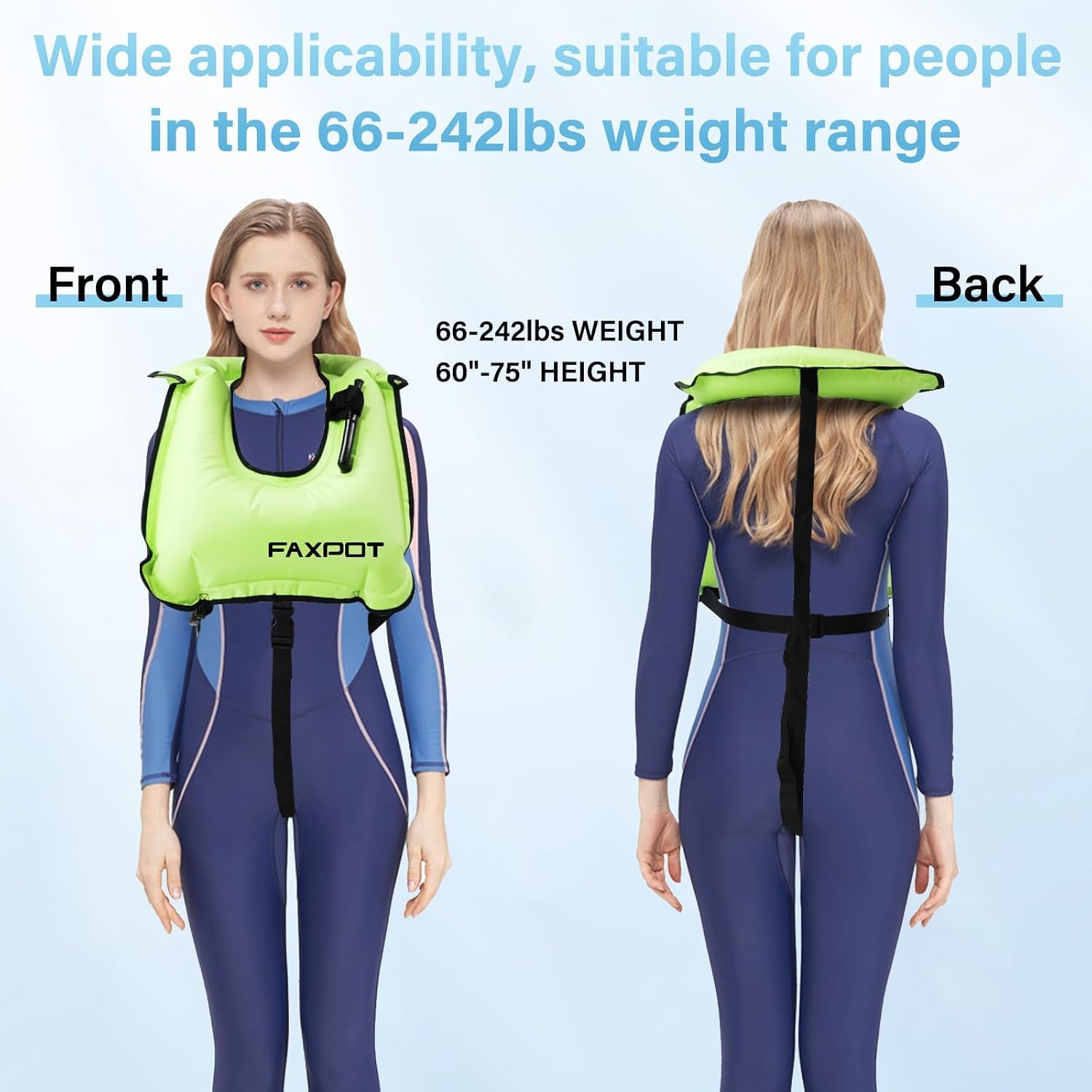 Snorkel Vest, Adults Portable Kayaking Buoyancy Inflatable Swim Vest Jackets, Diving Surfing Adjustable Snorkeling Vest Swimming Jacket for Outdoor Water Sports Fun Safety