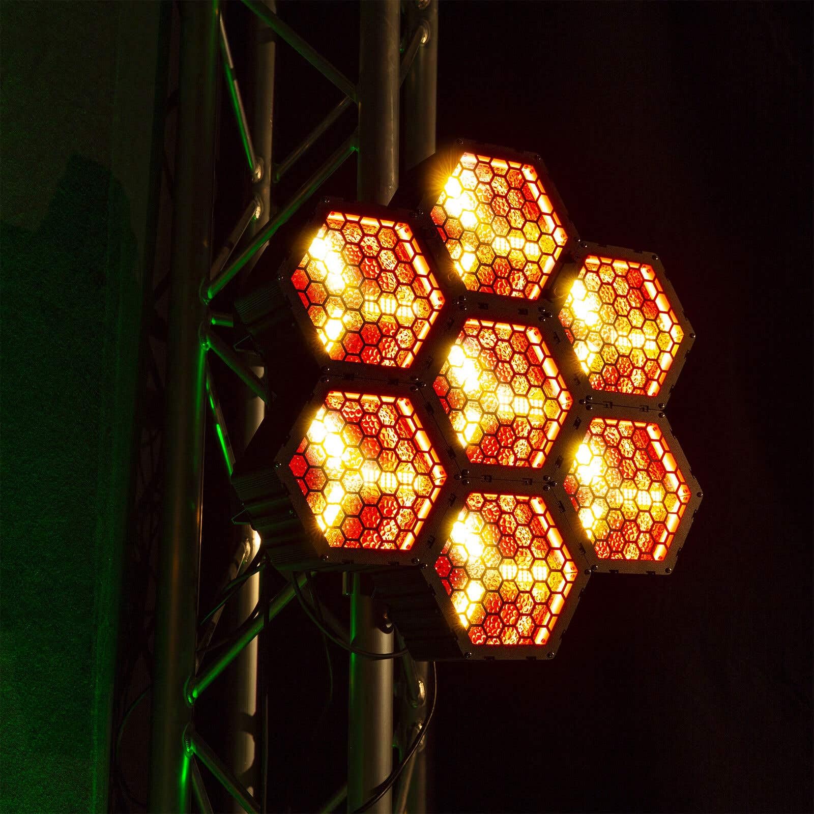 BeamZ RB90 - Retro Stage Blinder, 7er Set, 3x 30 Watt LED Effektstrahler DMX Licht, 3-in-1 Bühnenlicht Deko, Lichtorgel Warmweiß, 72x RGB-SMD-LEDs, Stroboskop, Disco Beleuchtung, 5-Pin DMX