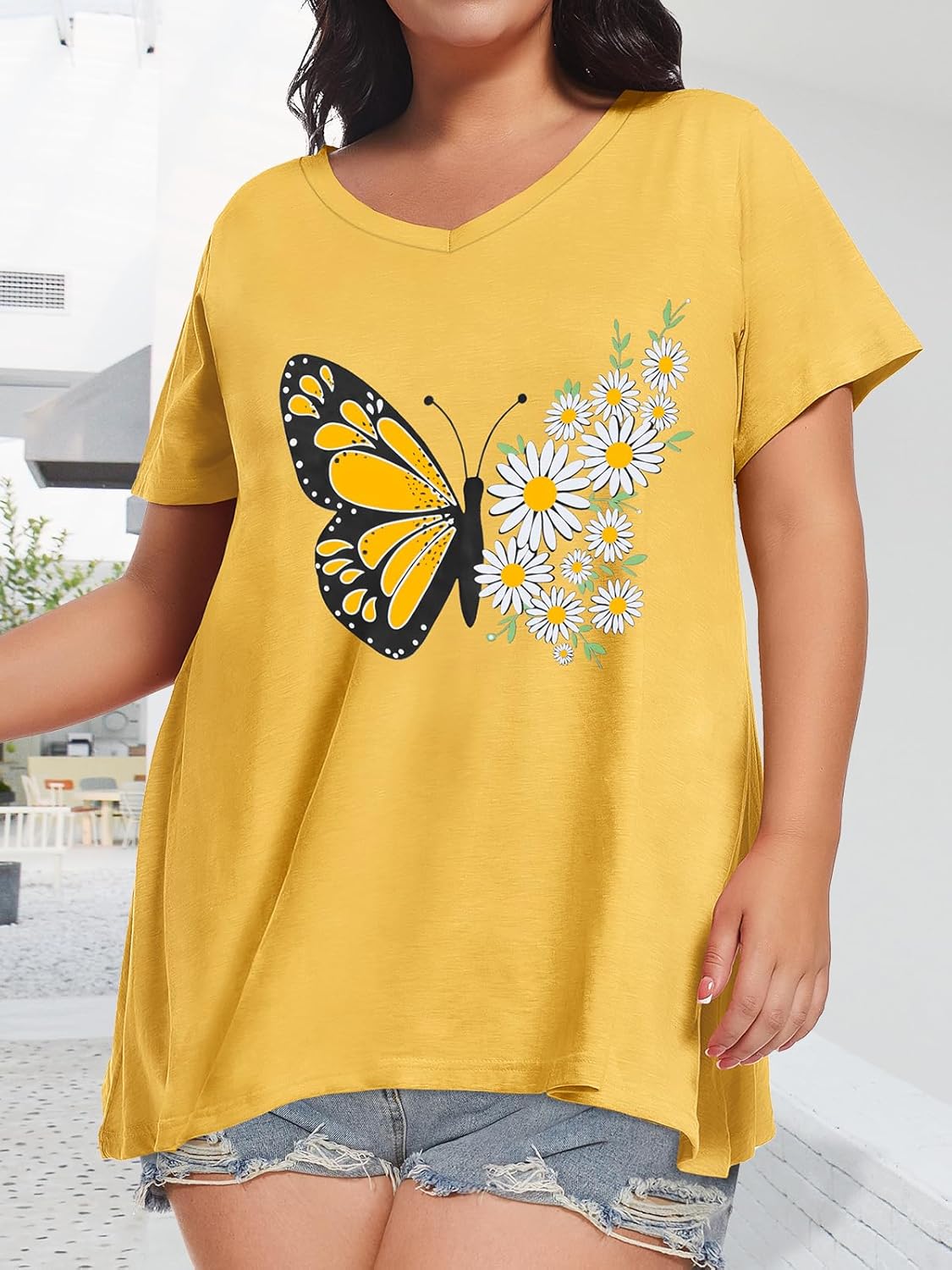 JOELLYUS Plus Size Tops for Women Summer Top Loose Fit Tee Shirts V Neck Short Sleeve Blouse - Image 2