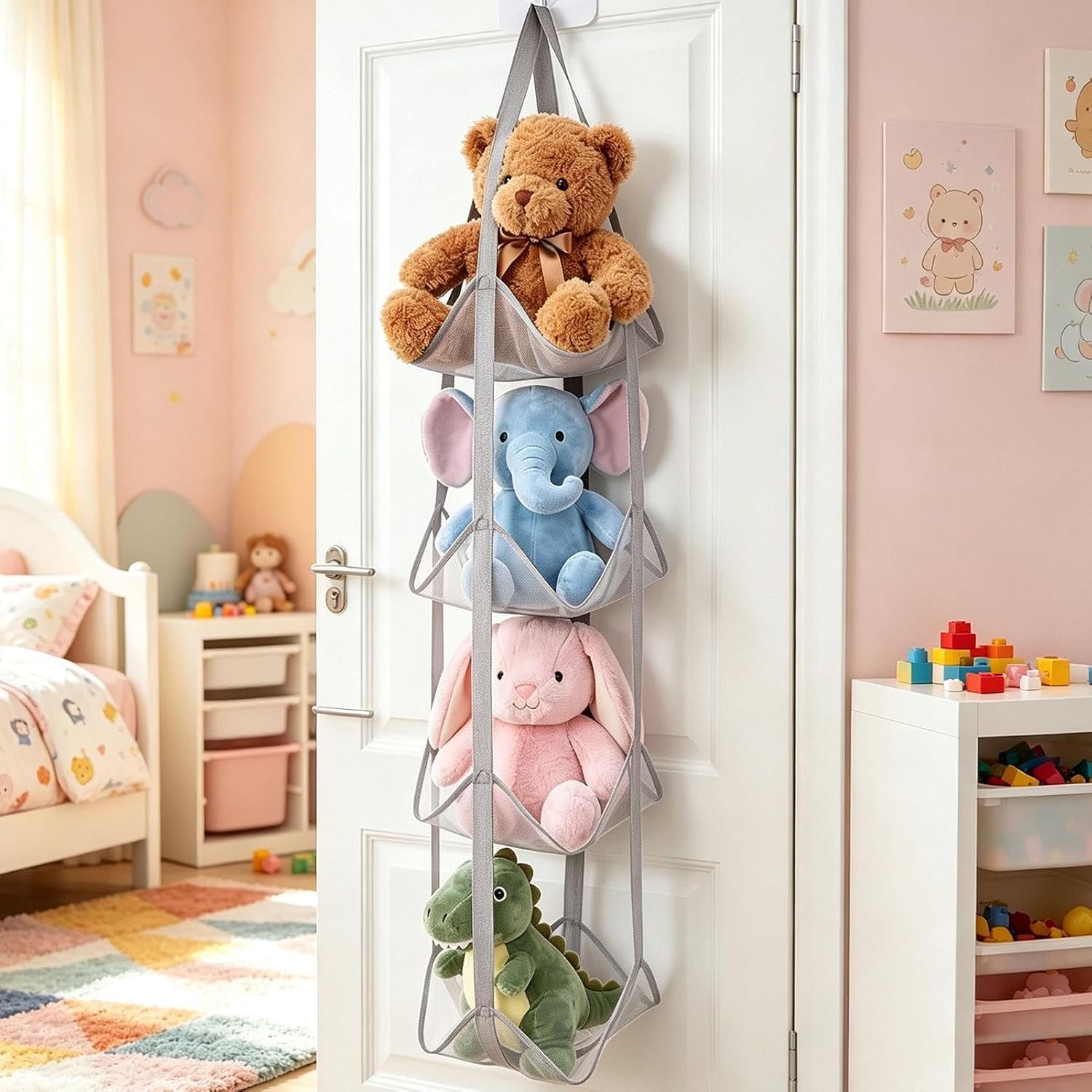 Over The Door Organizer with Hook Mesh Wall Toys Holder image 3