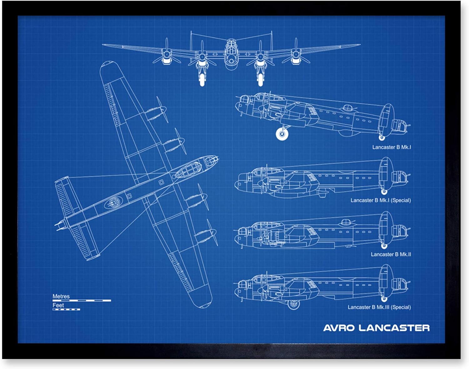 Artery8 Avro Lancaster Bomber Aircraft Plane Blueprint Plan Art Print Framed Poster Wall Decor 12x16 inch