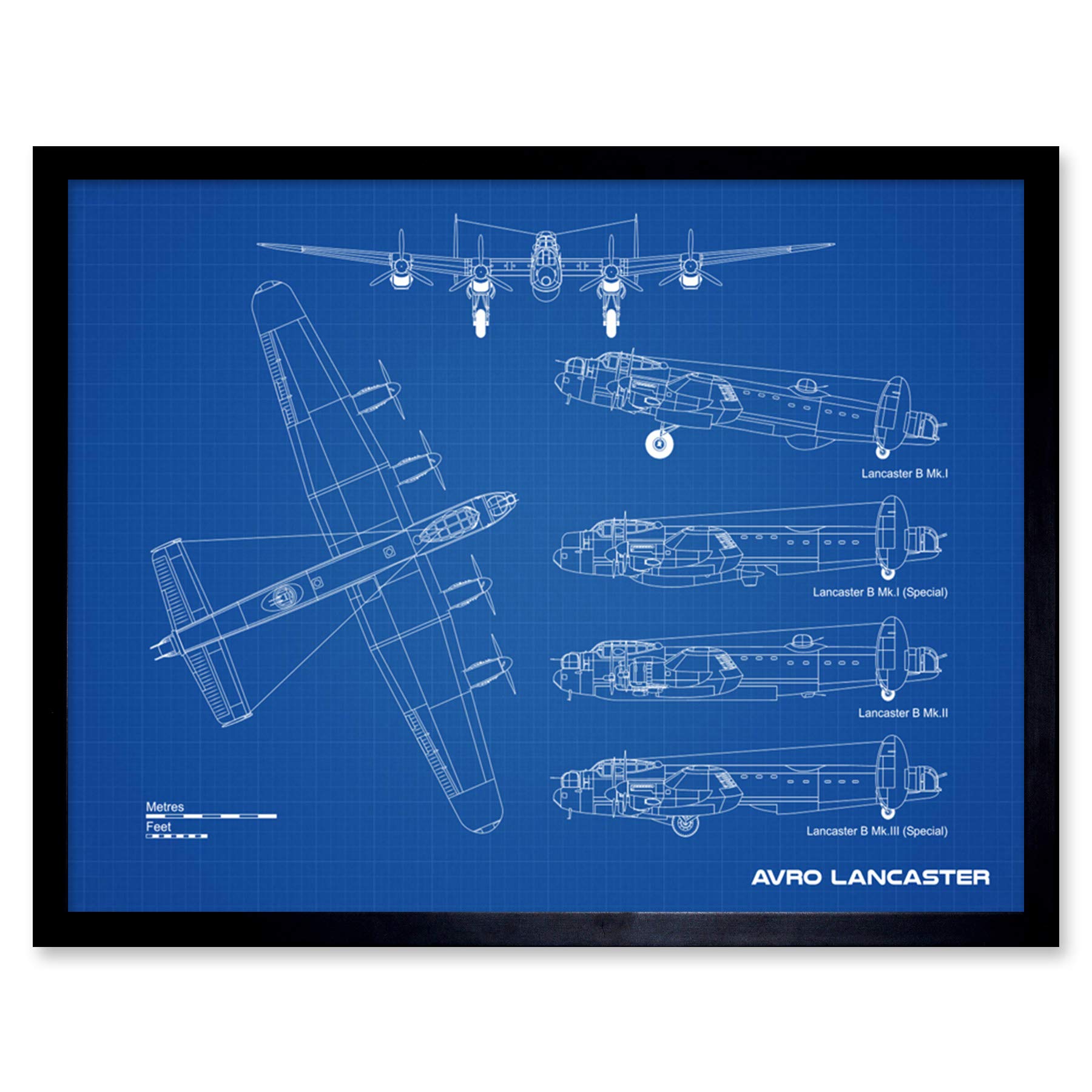 Artery8 Avro Lancaster Bomber Aircraft Plane Blueprint Plan Art Print Framed Poster Wall Decor 12x16 inch