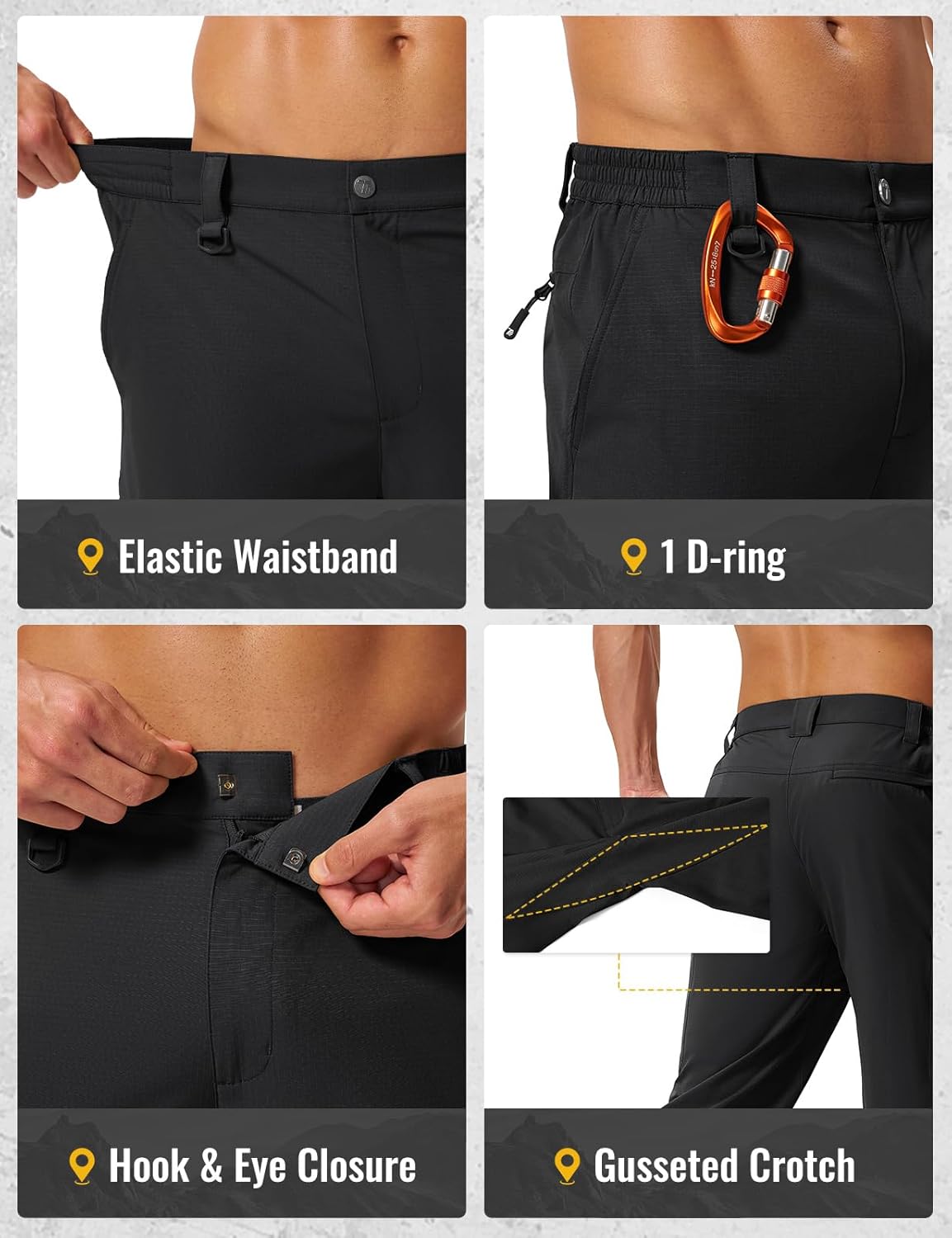 Rdruko Men's Hiking Pants Lightweight Quick Dry Water Resistant Work Outdoor Pants with 5 Pockets