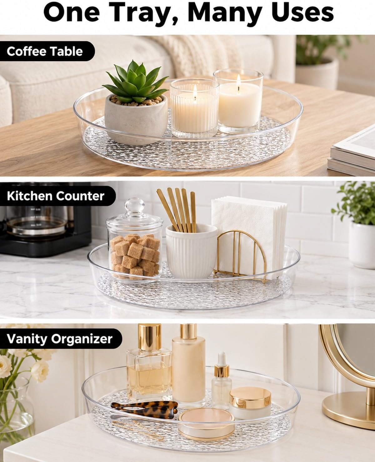 Serving Tray, 4 Pack 12 Inch Clear Plastic Tray for Serving Food, Round Serving Tray Large Tray for Bathroom, Vanity image 4
