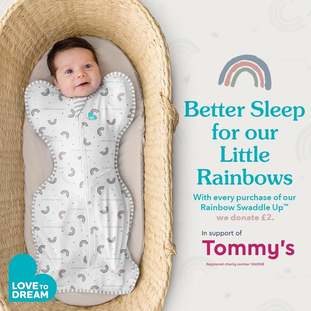 Love to Dream Swaddle UP, Baby Sleep Sack, Self-Soothing Swaddles for Newborns, Get Longer Sleep, Snug Fit Helps Calm Startle Reflex, New Born Essentials for Baby, 1.0 TOG, Small 8-13lb, Rainbow Dream