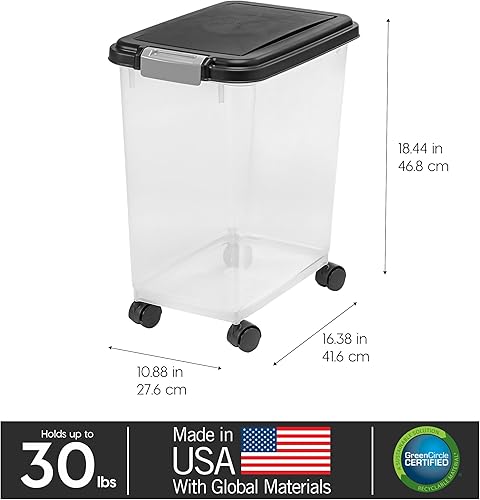 Vista 4 de IRIS USA - Recipiente hermético de 25 libras/33 cuartos de galón. IRIS USA WeatherPro - Contenedor hermético para alimentos para mascotas, con Negro