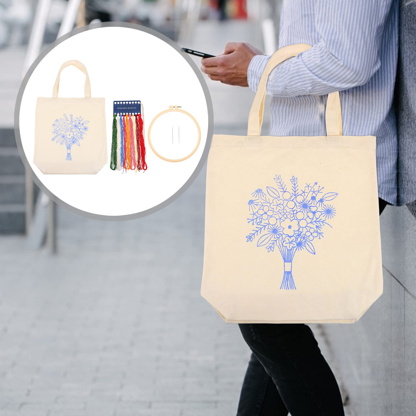 Amazon.co.jp: SEWOART 刺繍キット 帆布トートバッグ 女性用帆布バッグ