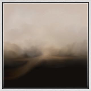 SIGNFORD Framed Canvas Print Wall Art Soft Abstract Morning Light Neutral Gradient Illustrations Rustic Zen for Living Room, Bedroom, Office - 16"x16" White