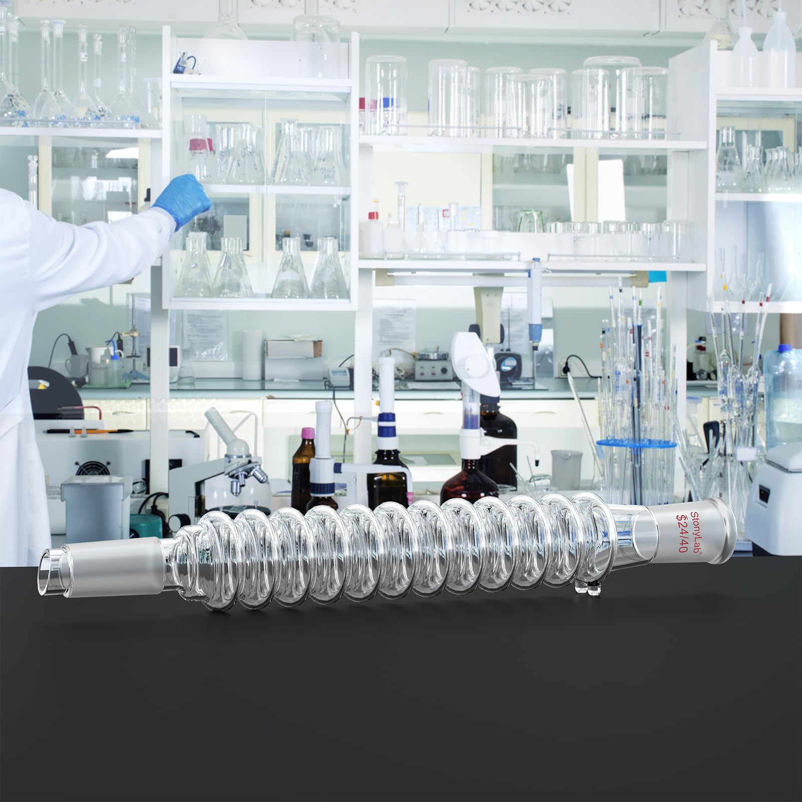 stonylab Condensador de Aire Sin Agua, Longitud Efectiva 200 mm, Condensador de Reflujo de Vidrio Borosilicato con Junta Estándar 24/40, Diám. Máx. 42 mm, para Experimentos de Destilación