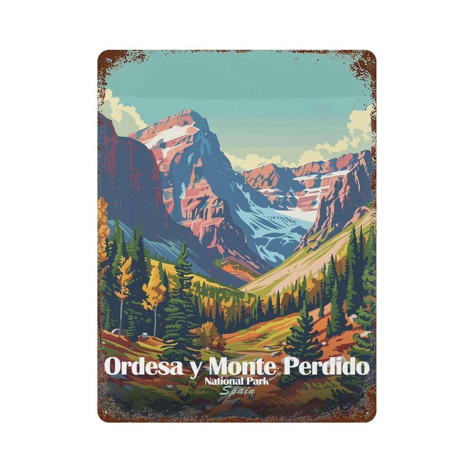 Ordesa Y Monte Perdido National Park Weathered Tin Sign 15.7"x11.8", Shabby Chic Decor for Garage, Pub Or Kitchen