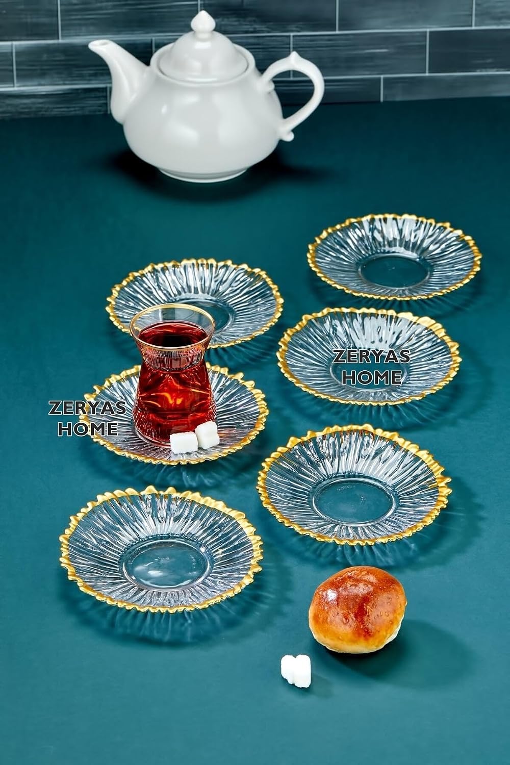Glass Tea Saucer with Gold Gilding, Large Size, Refined Tea Cup Coaster for Drinks, Single Piece