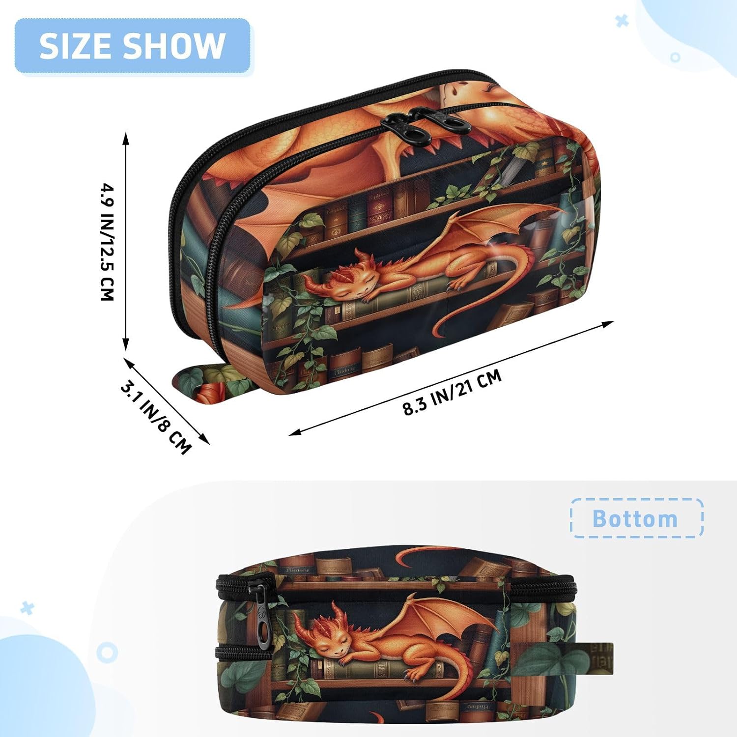 ALAZA Dragon Bookshelf Large Capacity Pencil Case, Aesthetic Stationery Organizer Bag with Clear PVC Window, High Capacity Pen Pouch with Dividers for School Office Travel image 3