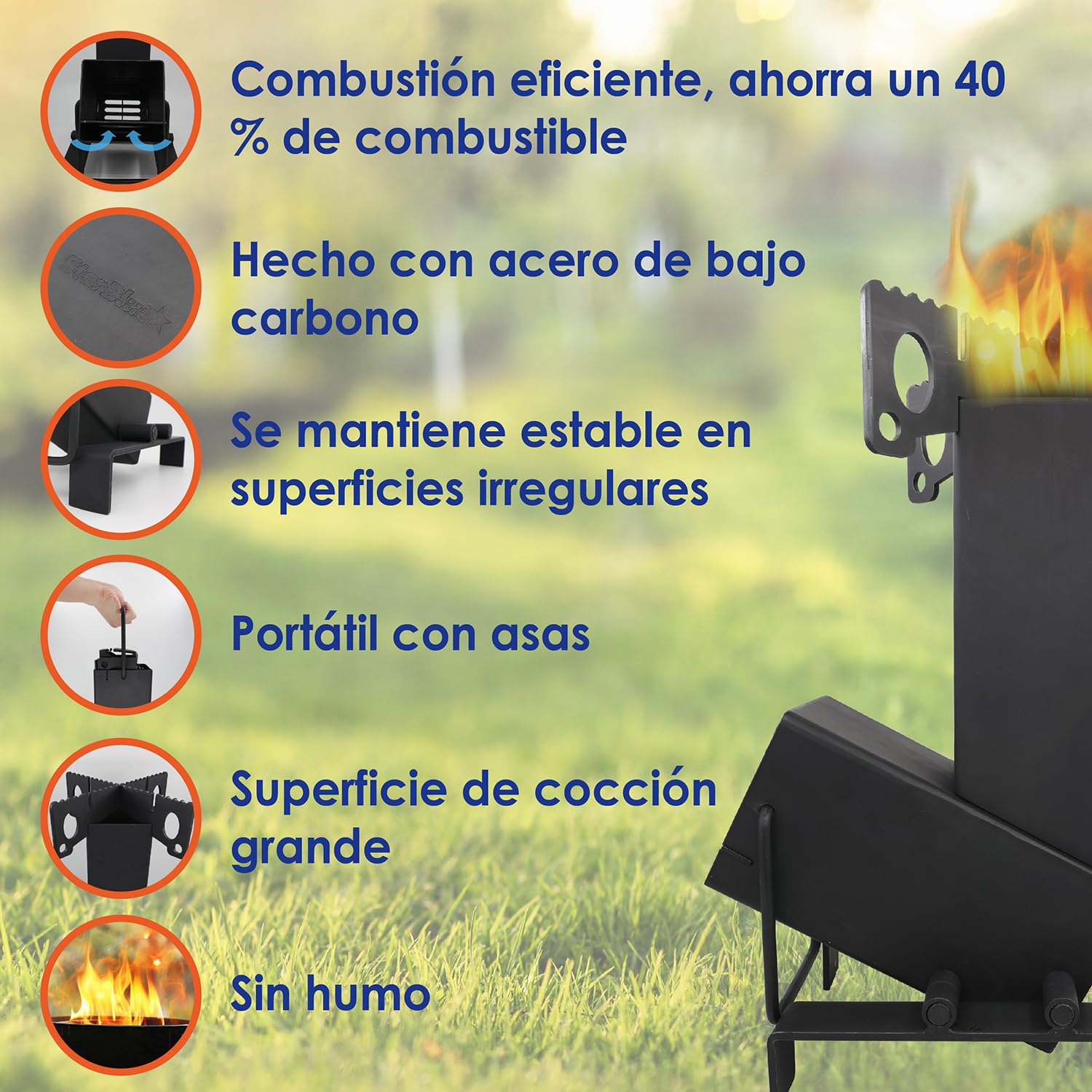 StarBlue - Estufa plegable con bolsa de transporte, una estufa portátil de leña para acampar con gran cámara de combustible, ideal para cocinar al aire libre, camping, picnic, barbacoa, caza, pesca