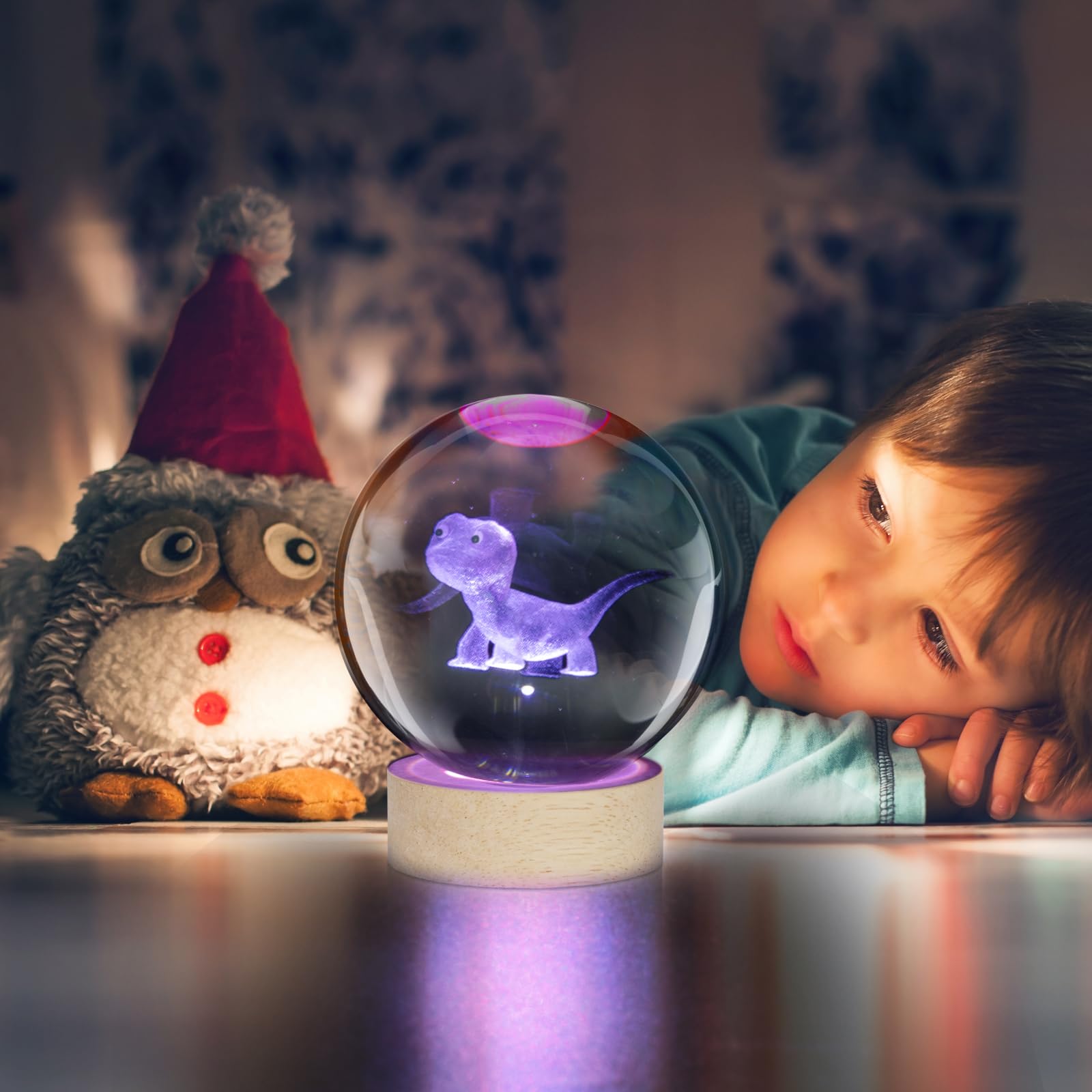 3 15-inch Axolotl Crystal Table lamp Wooden Base 3D K9 Salamander Crystal Ball Night Light 16 Colors can